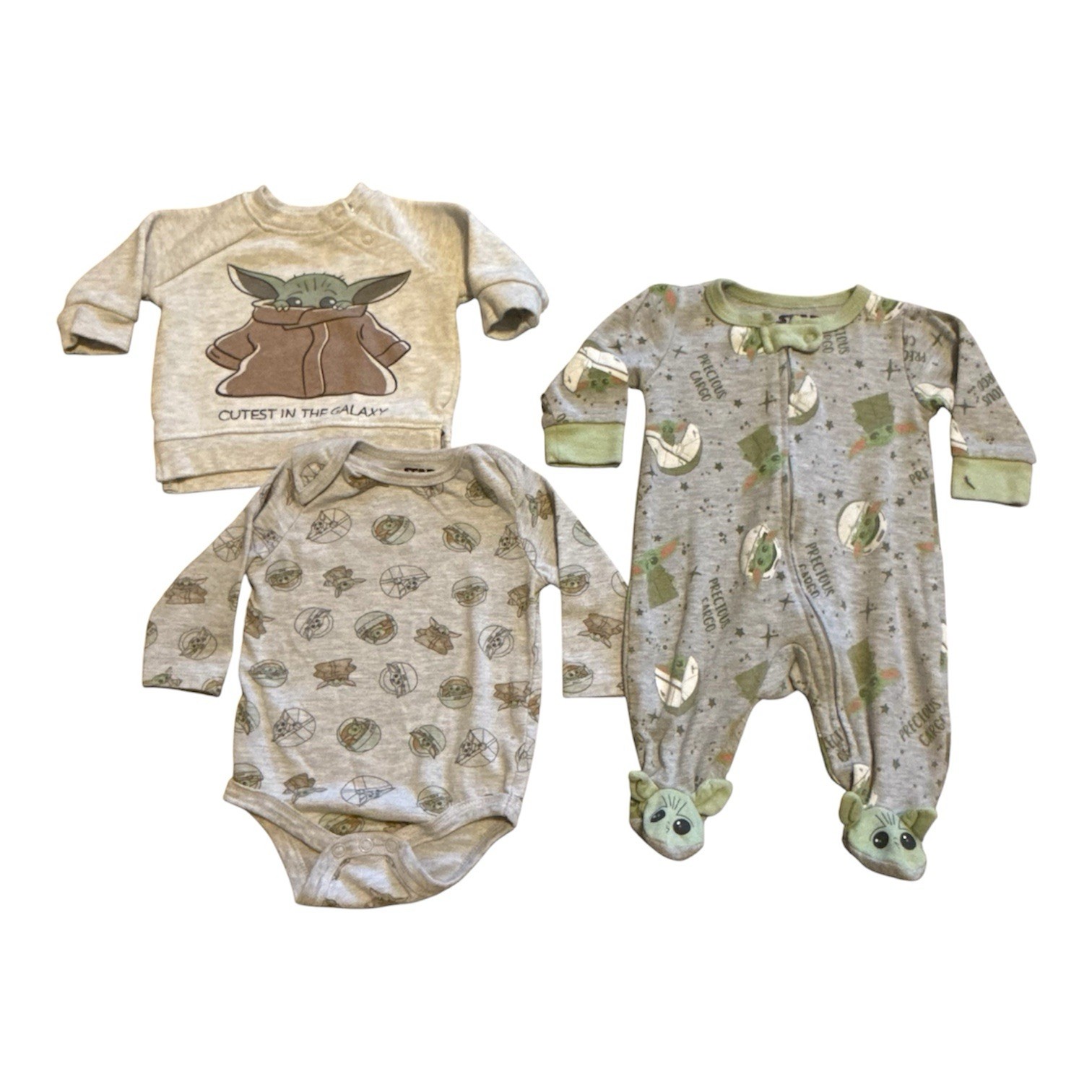 Star Wars Baby Yoda Grogu Outfit Bundle NB-3M 3pc Bodysuit Sleeper Set