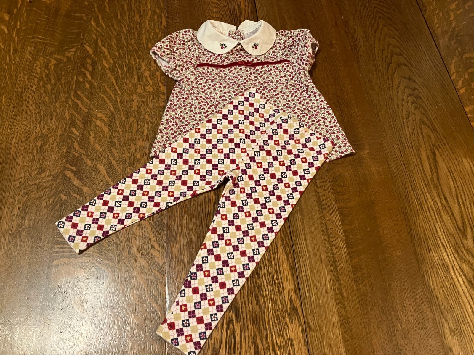 Vtg Gymboree 01 Mad About Plaid vlvet accent peter pan collar top leggings 18-24