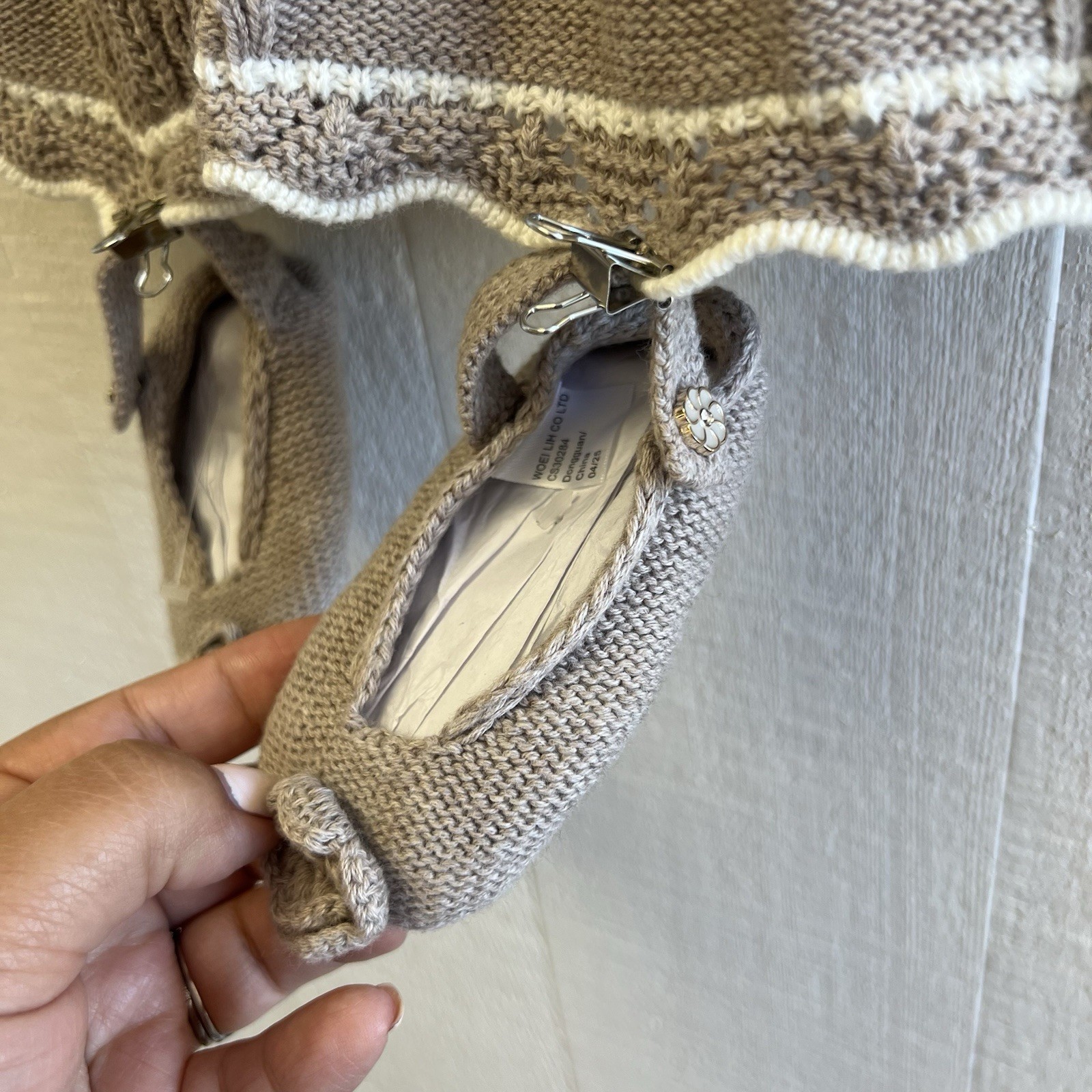 Cynthia Rowley Baby Girl Knit Dress Booties Set 6-9 Taupe Floral Cable Knit NWT