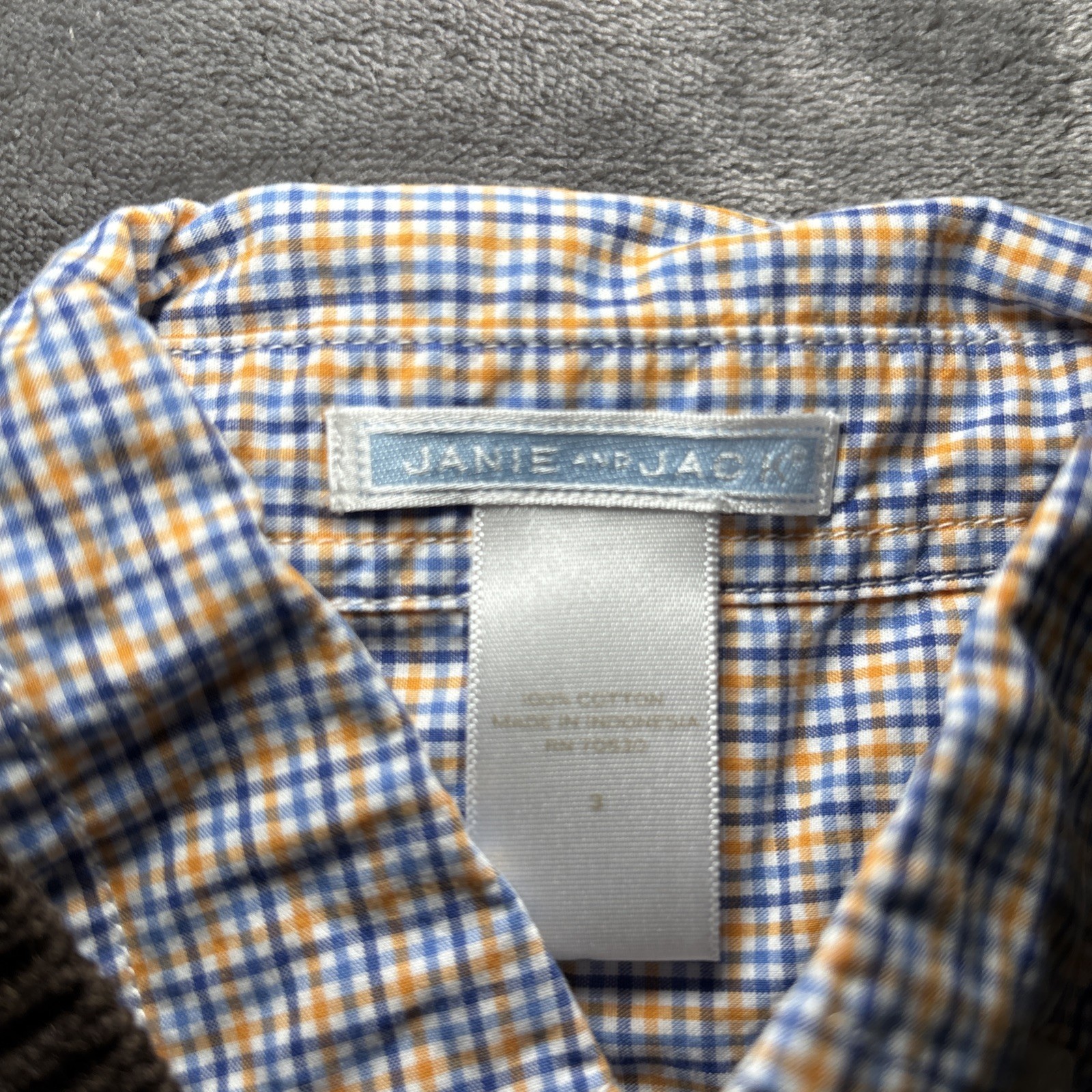JANIE & JACK Kids Plaid Button Down Dress Shirt & Brown Sweater Vest Size 3