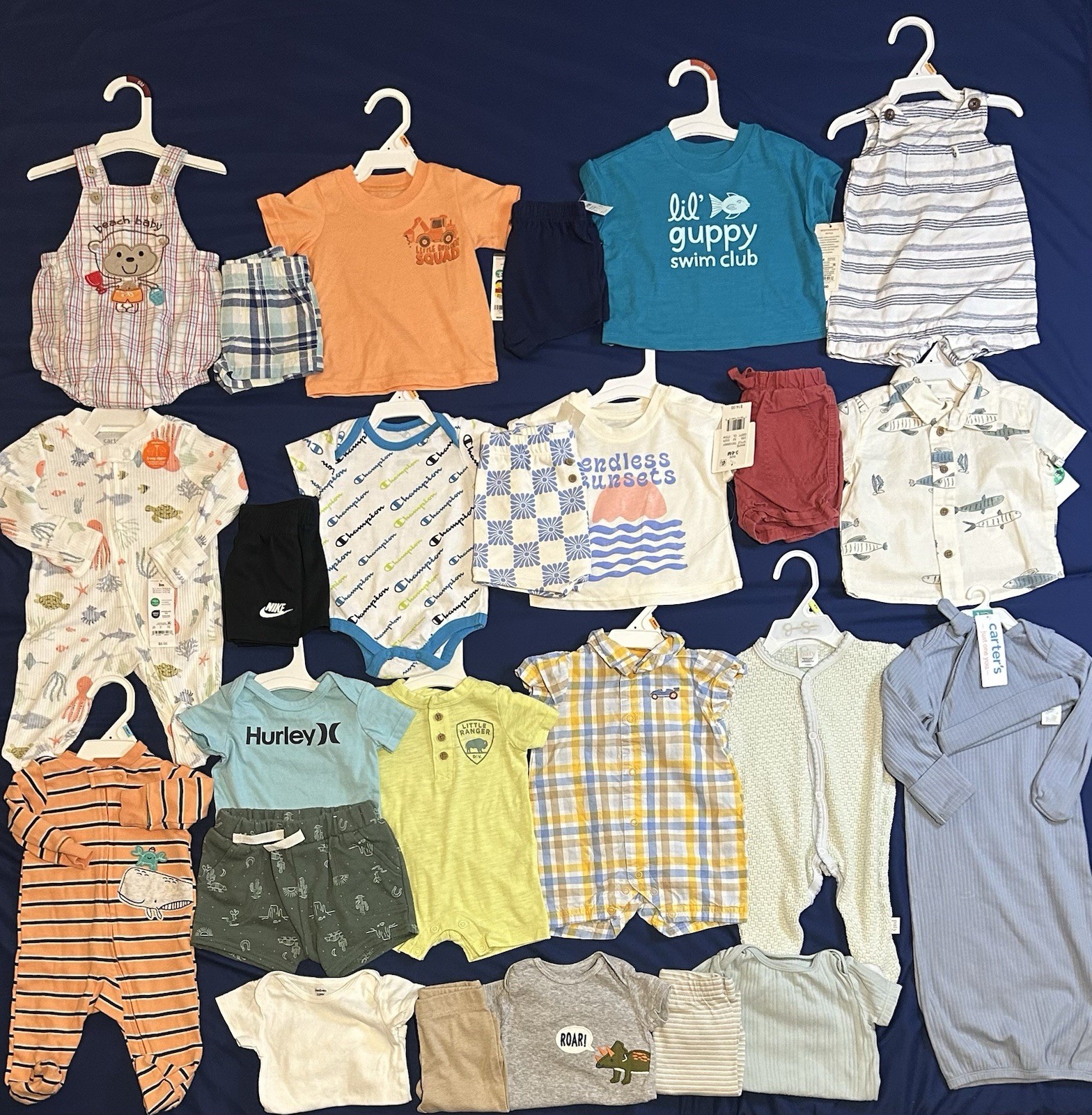 Huge Lot Baby Boys Summer Clothes Newborn 3/6 Months NEW &EC Carters Nike Hurley