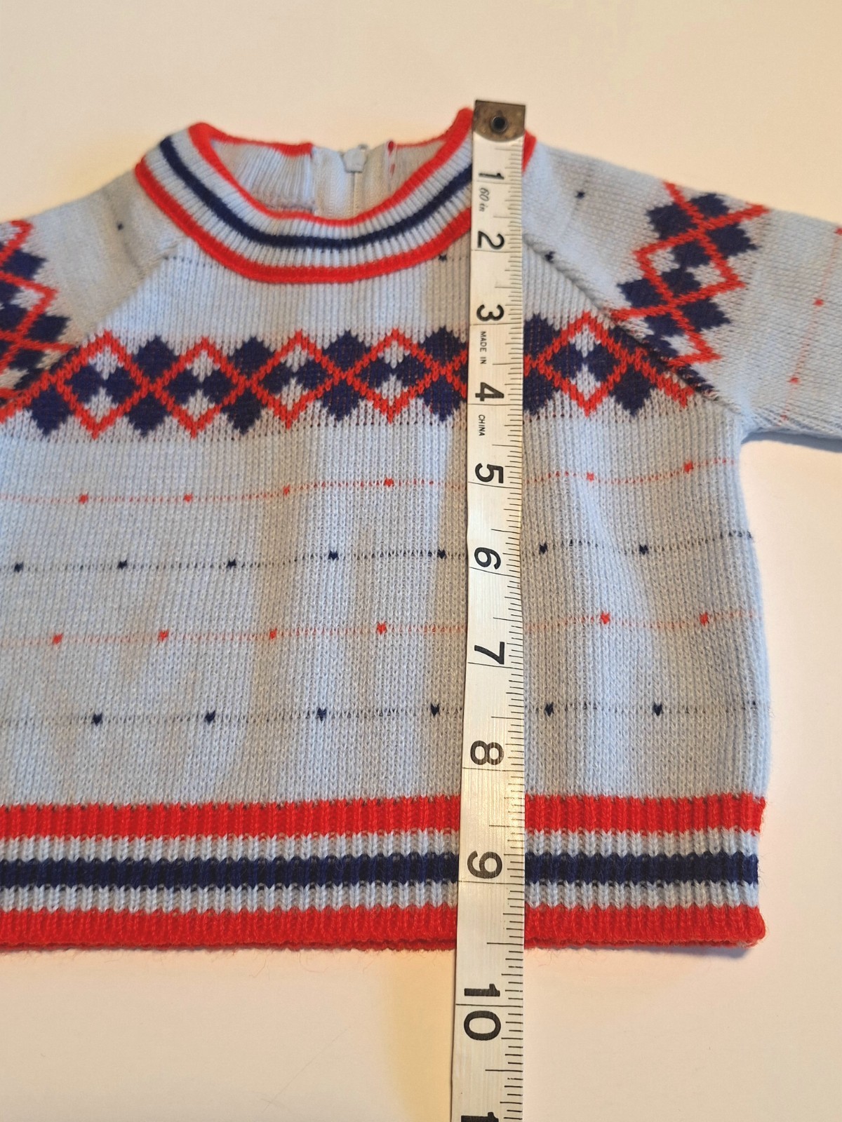 VTG Baby Boy 2pc Knit Outfit Sz 3 Months Built in Booties Blue/Red Acrylic