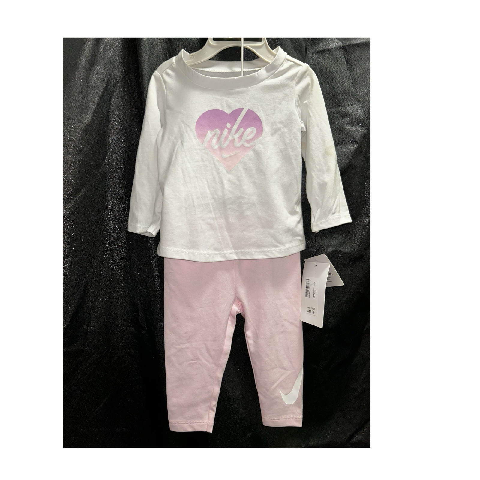 Nike Baby 2-Piece Outfit Set White Pink Long Sleeve Shirt & Pants 9M