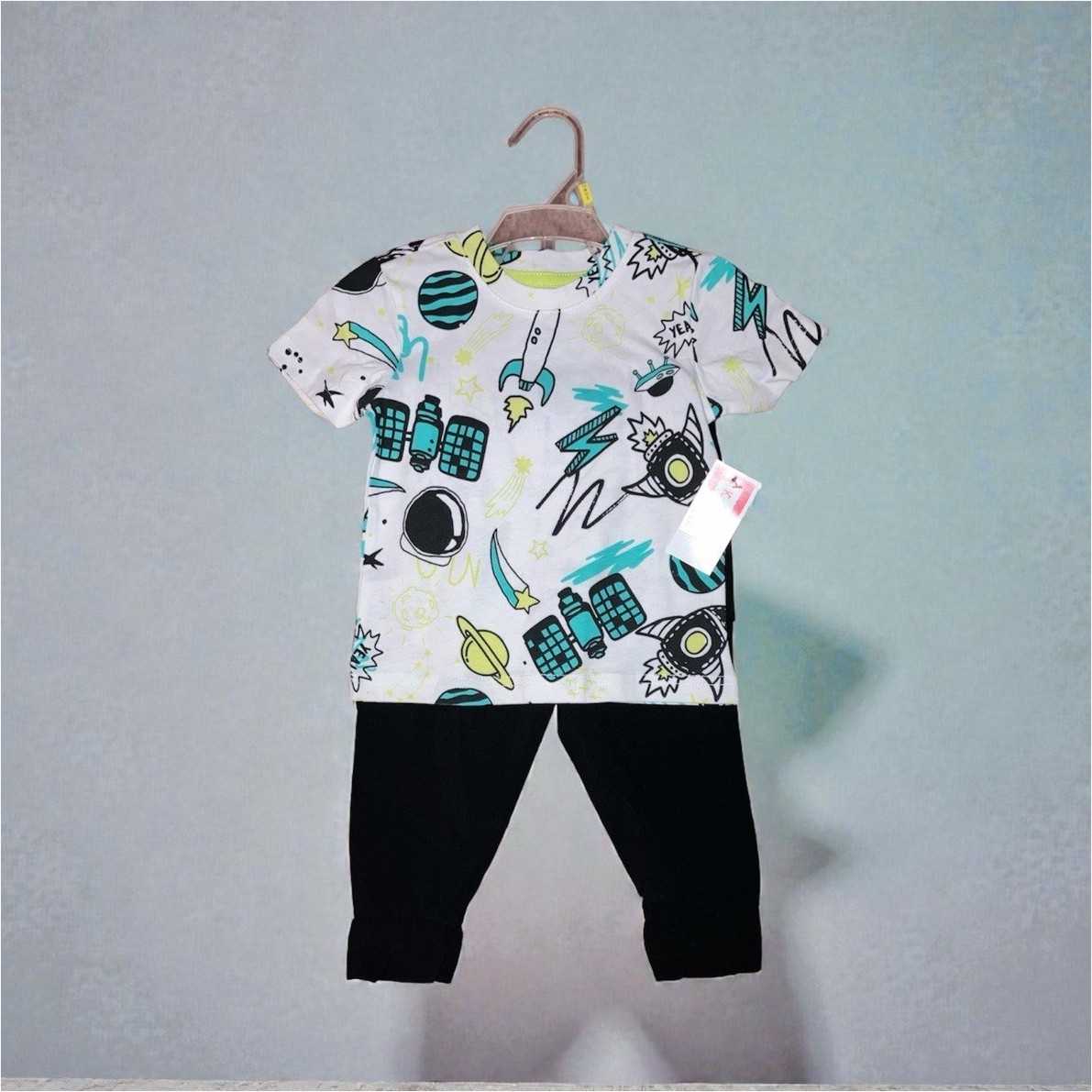 White Black Space Graphic Print Baby Toddler T-Shirt Pants Set 2 Piece