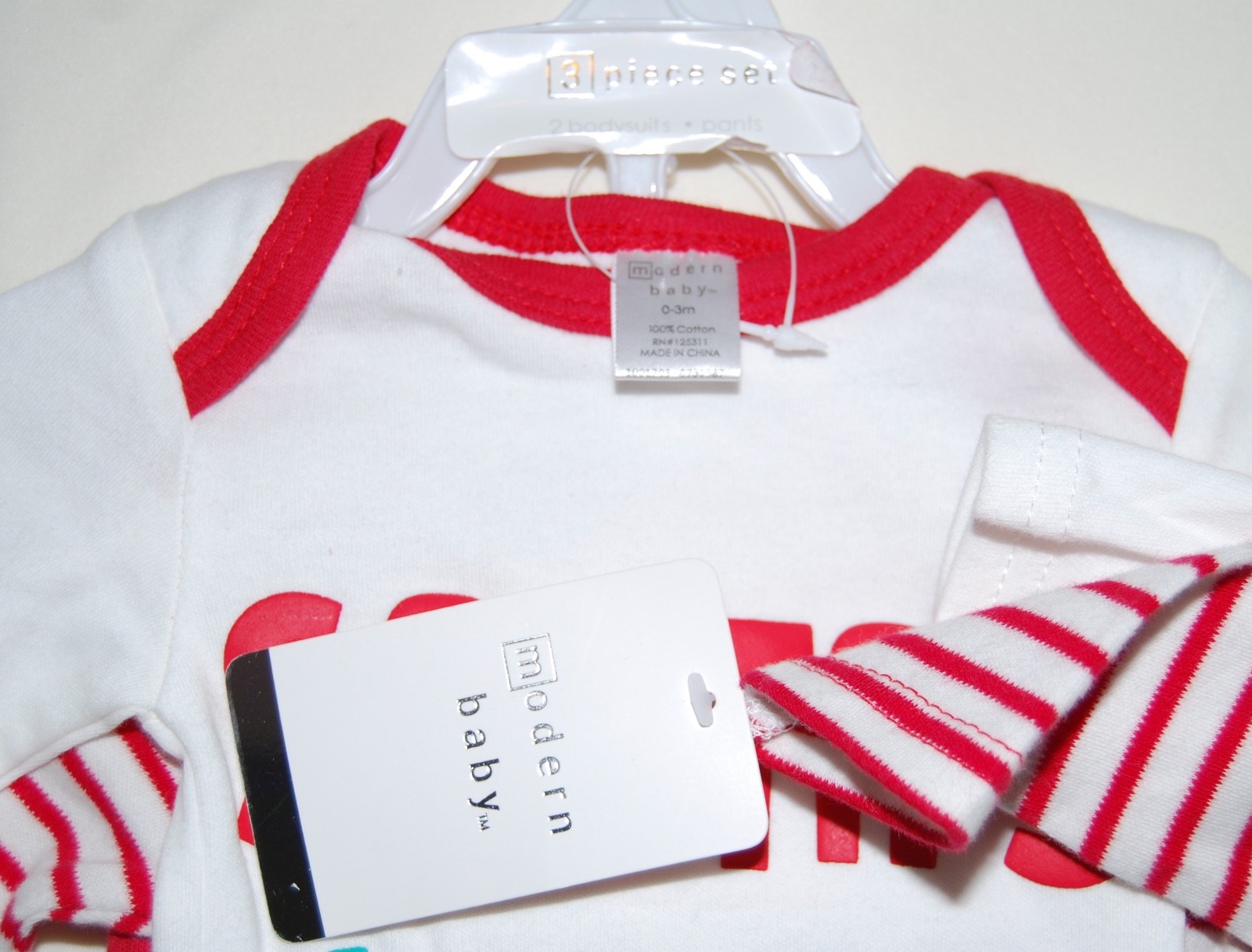 NWT Modern Baby Infant Boy Red 3pc Holiday Santa’s Helper Shirt & Pant Set 0-3M