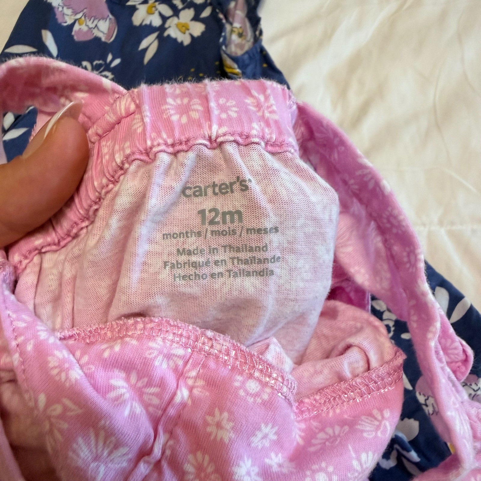 Carters Baby Girls 12M Floral Dress and Pink Bubble Romper Set 2pc 100% Cotton