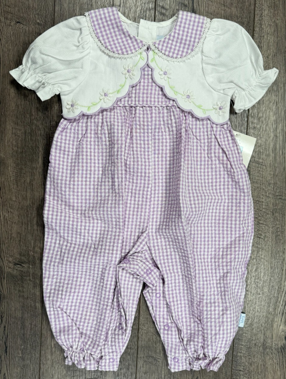 Baby Girl Clothes New Vintage First Moments 6-9 Month Purple Check Dressy Outfit