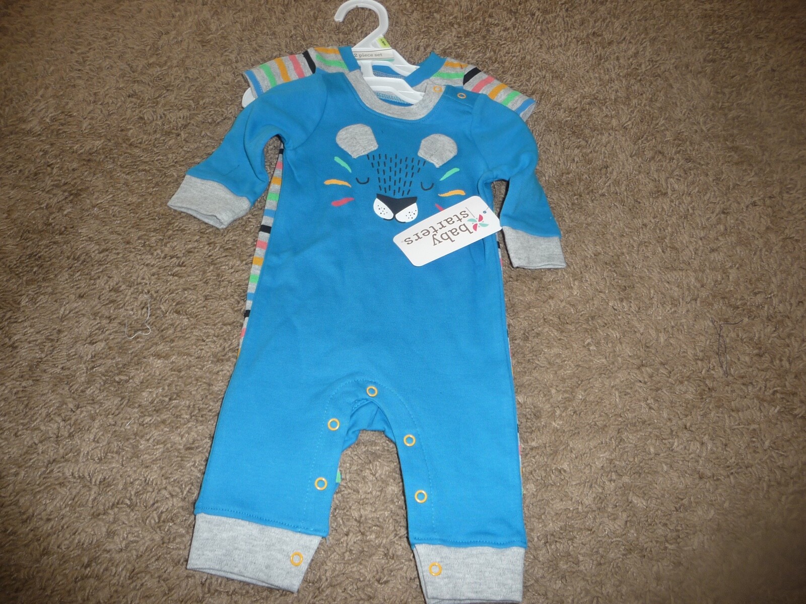 NEW NWT Baby Starters boys 3 months 2 pack bear/stripe 2 PACK jumpsuits sleepers
