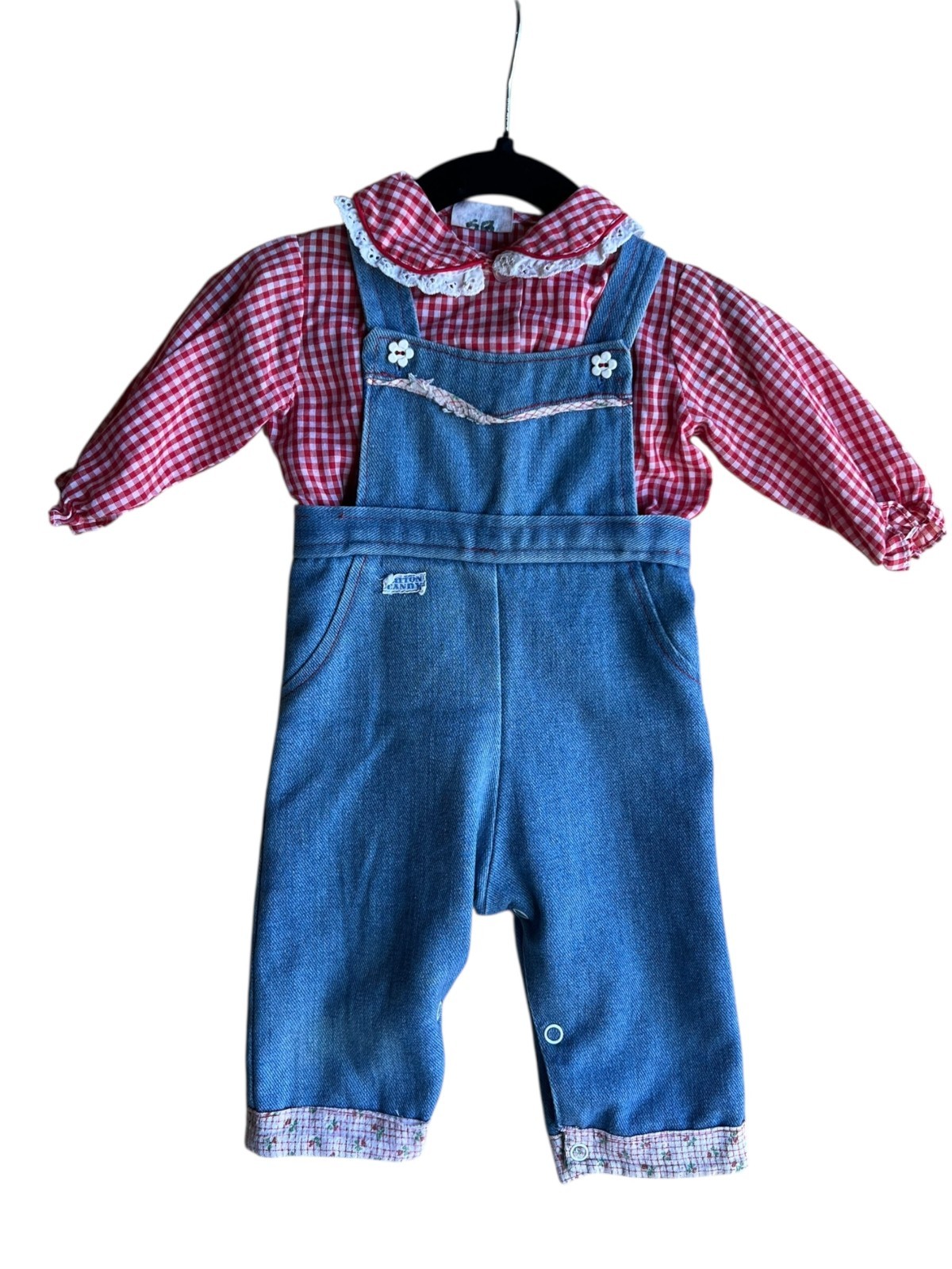 Catton Candy Kids Vintage 70s Denim Overalls Blue/Red Gingham Size 6-9 months