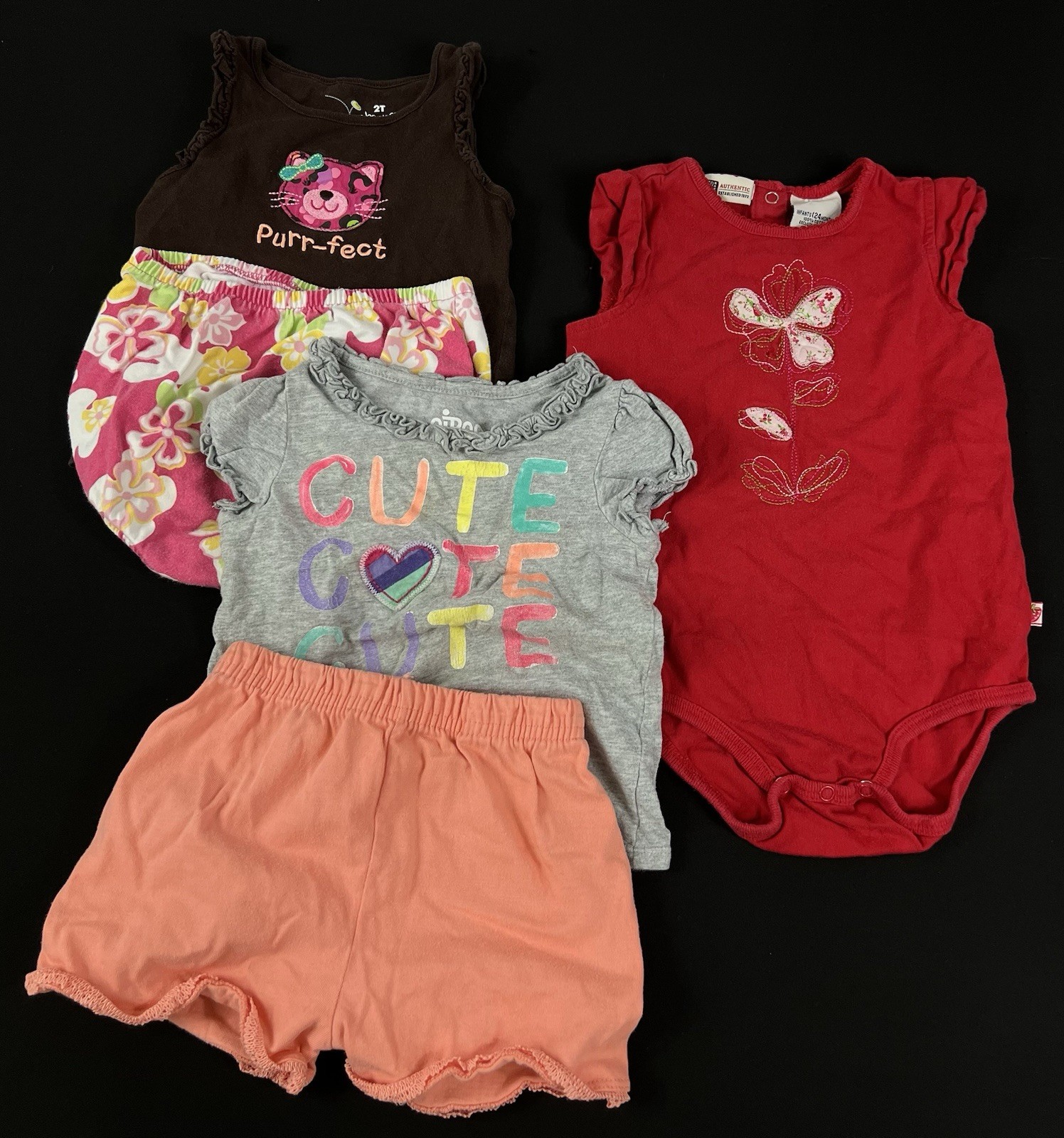Lot of 5 Pieces Baby Girls Vintage Clothes Multicolor Size 24 Months 2T