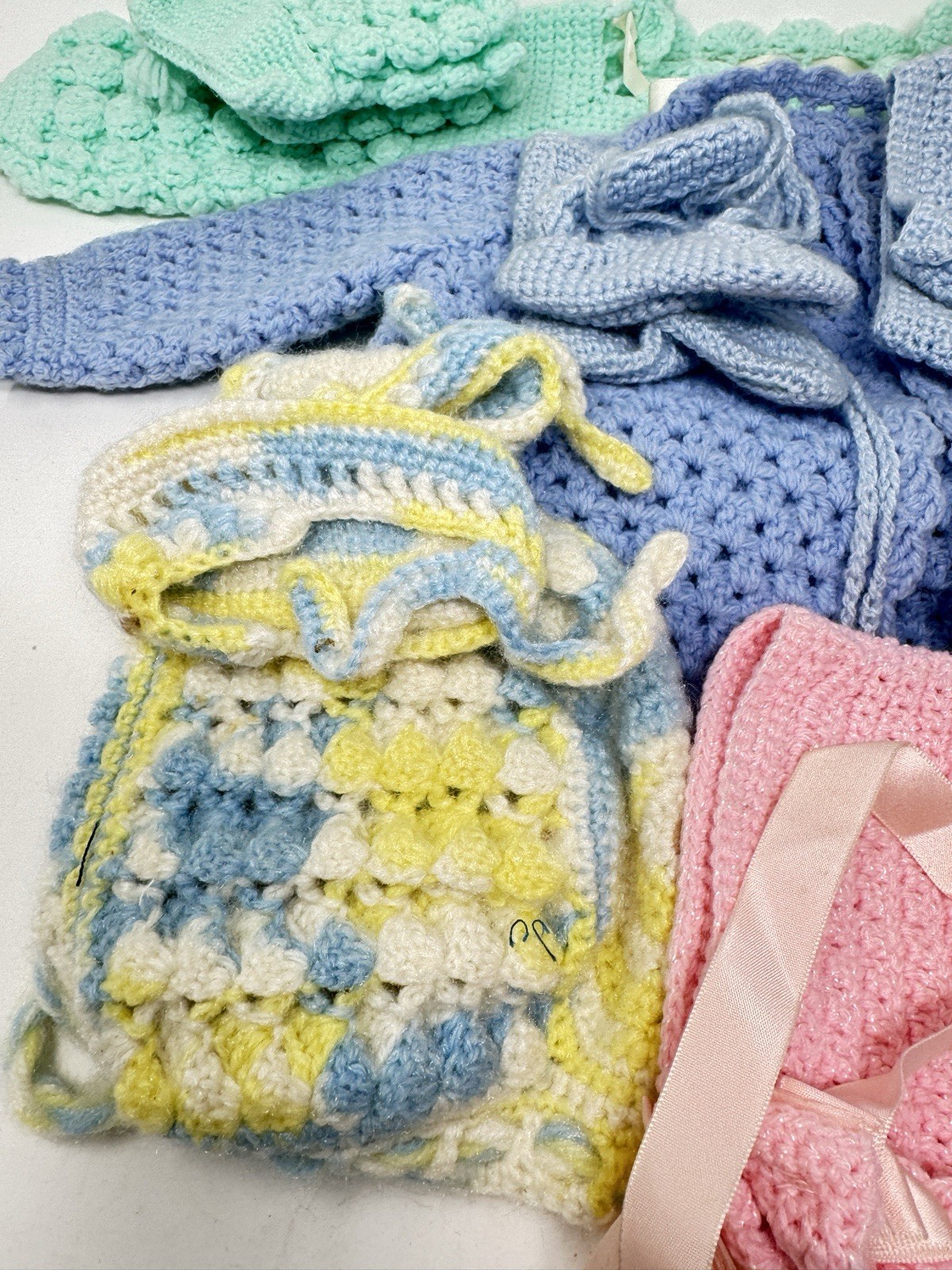 Handmade Crocheted Baby or Doll Sweaters Caps Booties Mixed Lot of 10