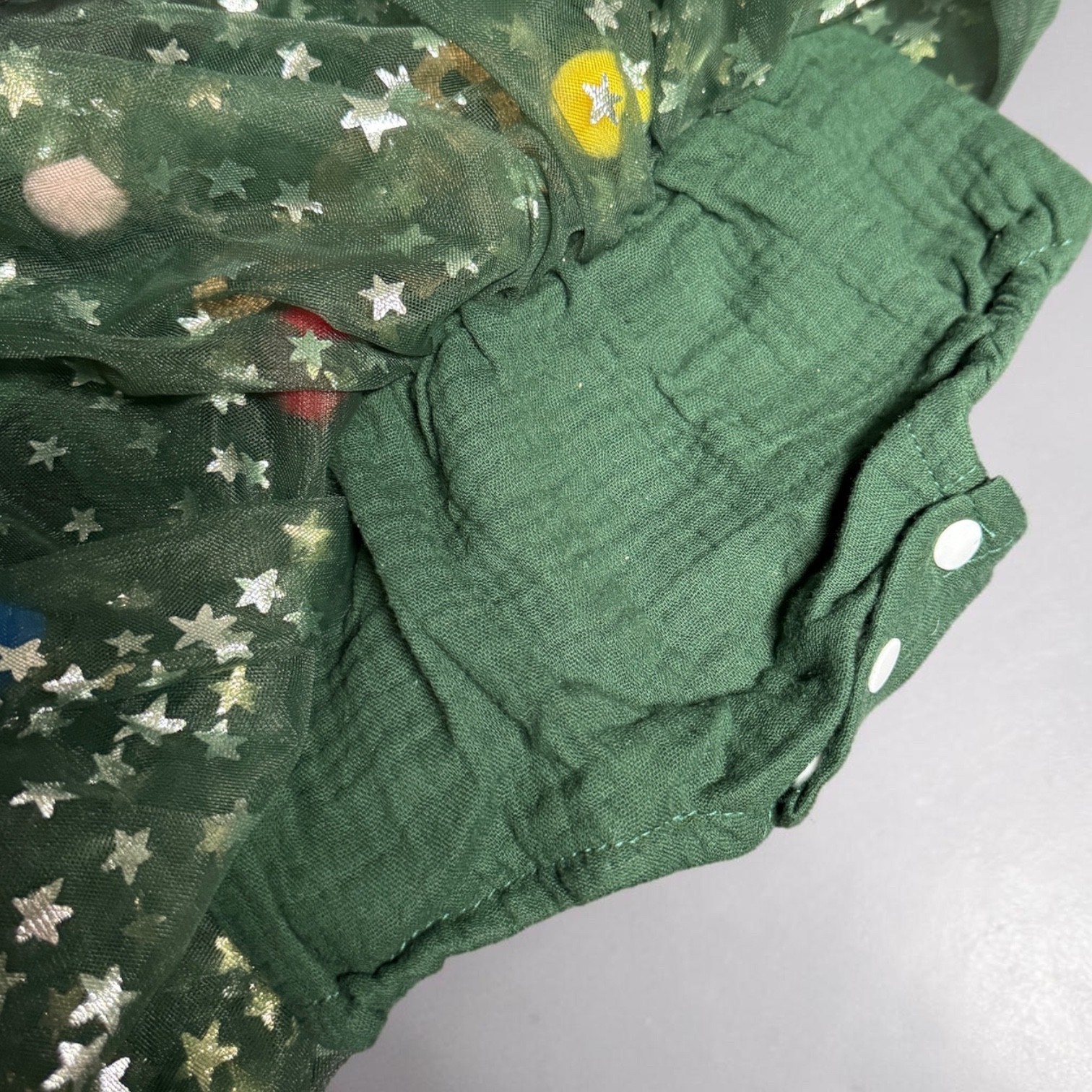 Baby Girl 1st Birthday ONE Tulle Romper Dress Green Gold Stars 3-6M