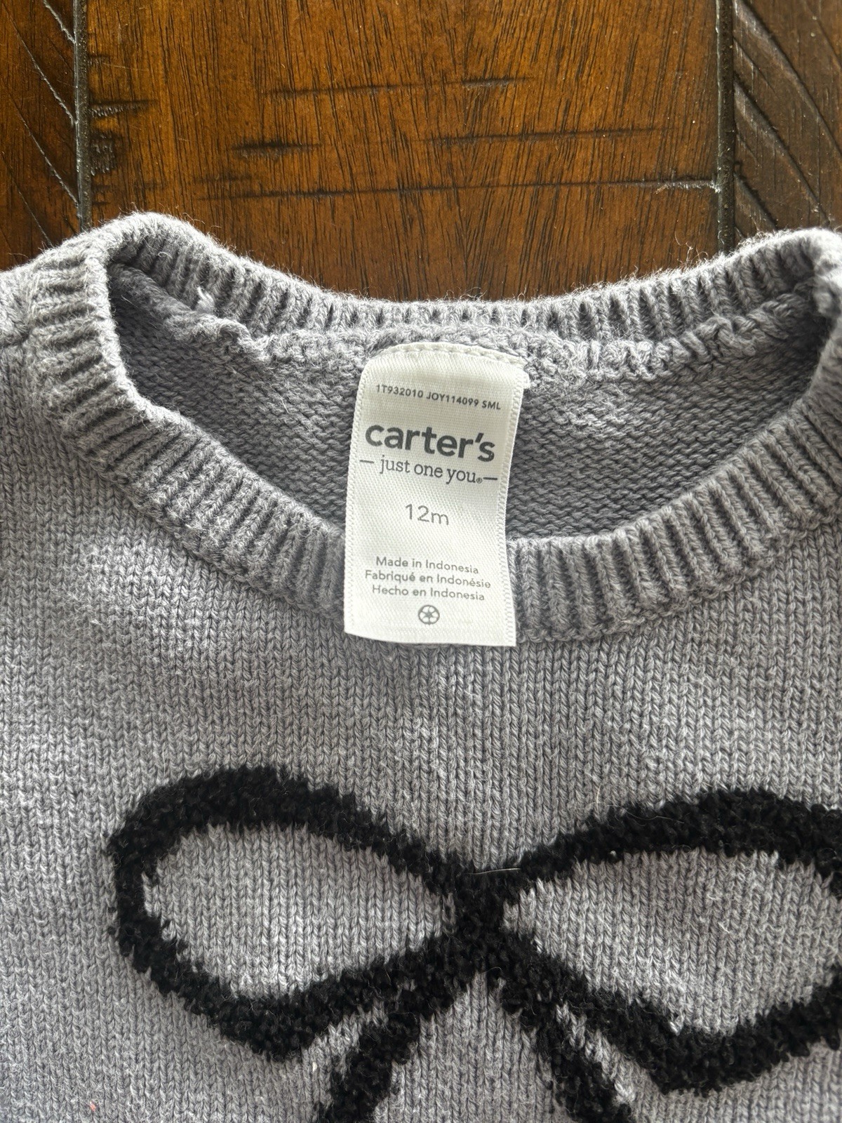 Carter’s 12 Months Gray Knit 2 Piece Pants Set Sweater & Pants Bow Drawstring
