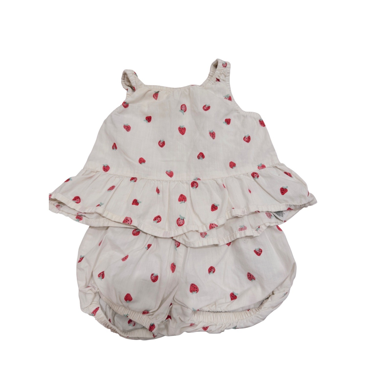 Old Navy Baby Girl Strawberry Print Cotton Peplum Top Bloomers Set 3-6M Summer