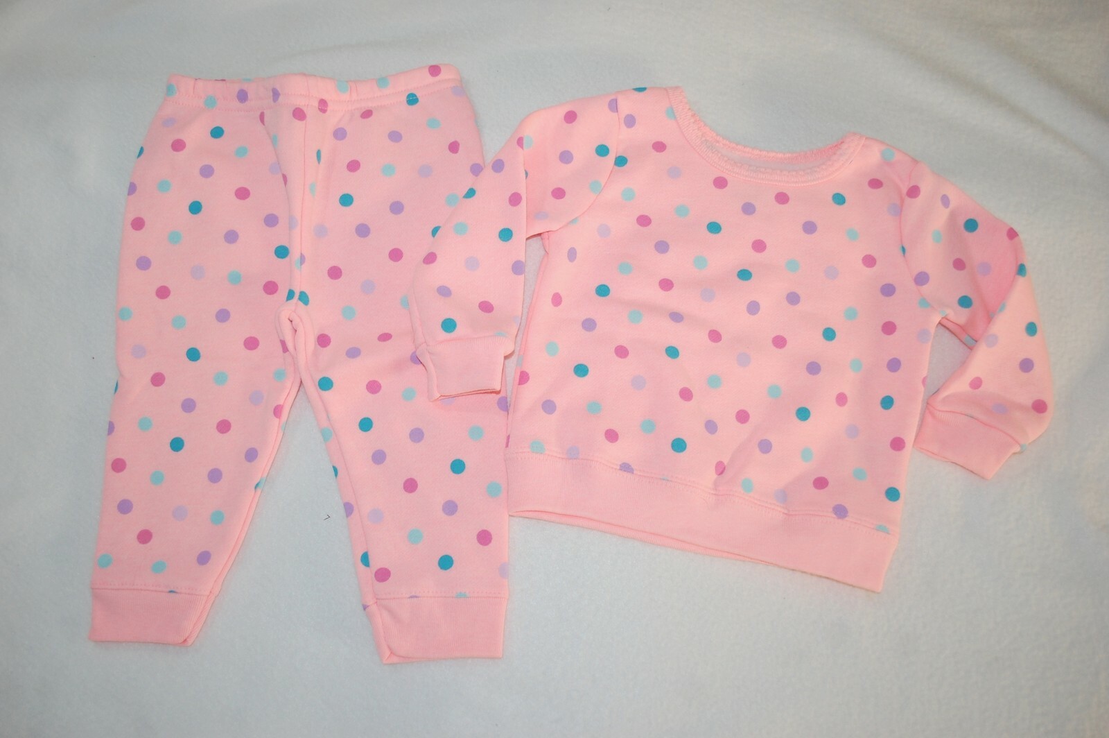 Baby Girls Sweatshirt & Sweatpants PEACH / LT ORANGE Colorful Polka Dots 18 MO
