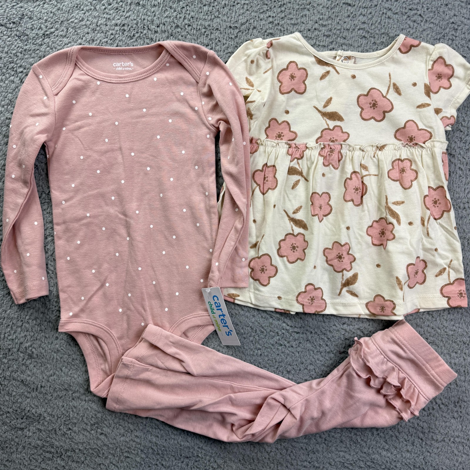 Carter’s Outfit Set Baby Girls 18-24 Months Pink Floral Bodysuit Pants 3 Piece