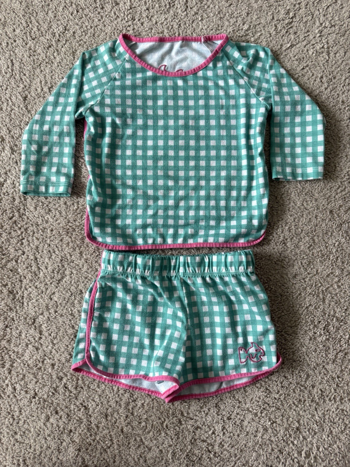 Prodoh Gingham Green Pink White Shorts Shirt Set Girls Toddler Size 2T
