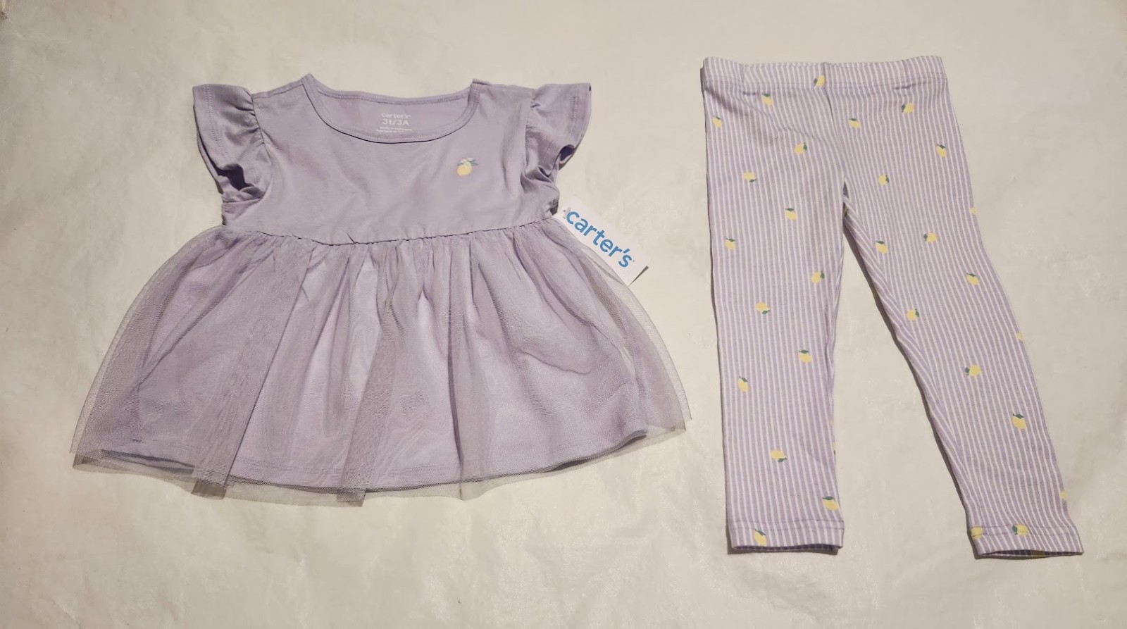 NWT Carter’s Lemon Tulle Top Leggings Outfit 2PC Set 3T Toddler Girl