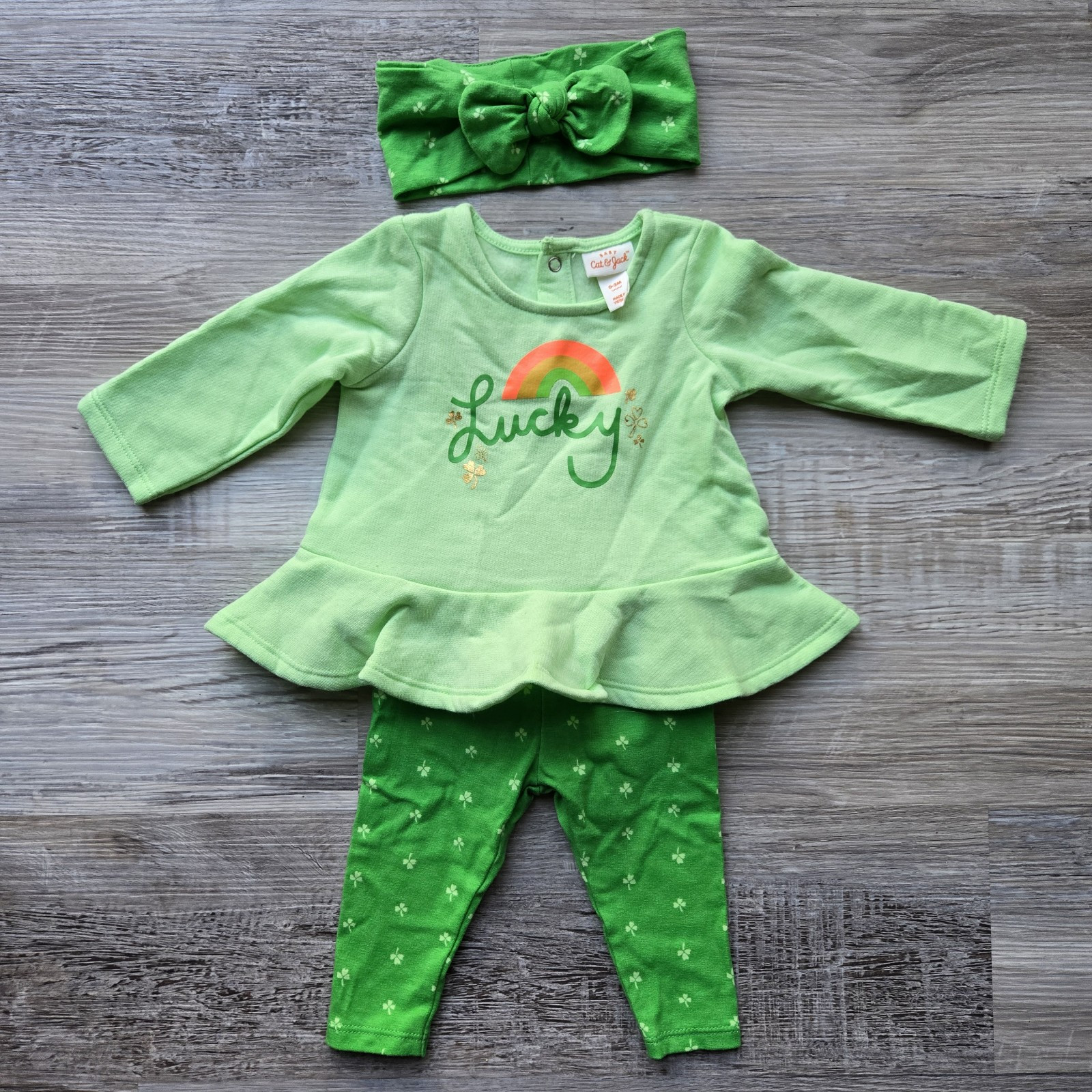 Cat & Jack Baby Girl St. Patrick’s Day Lucky Outfit Size 3 Months WORN ONCE
