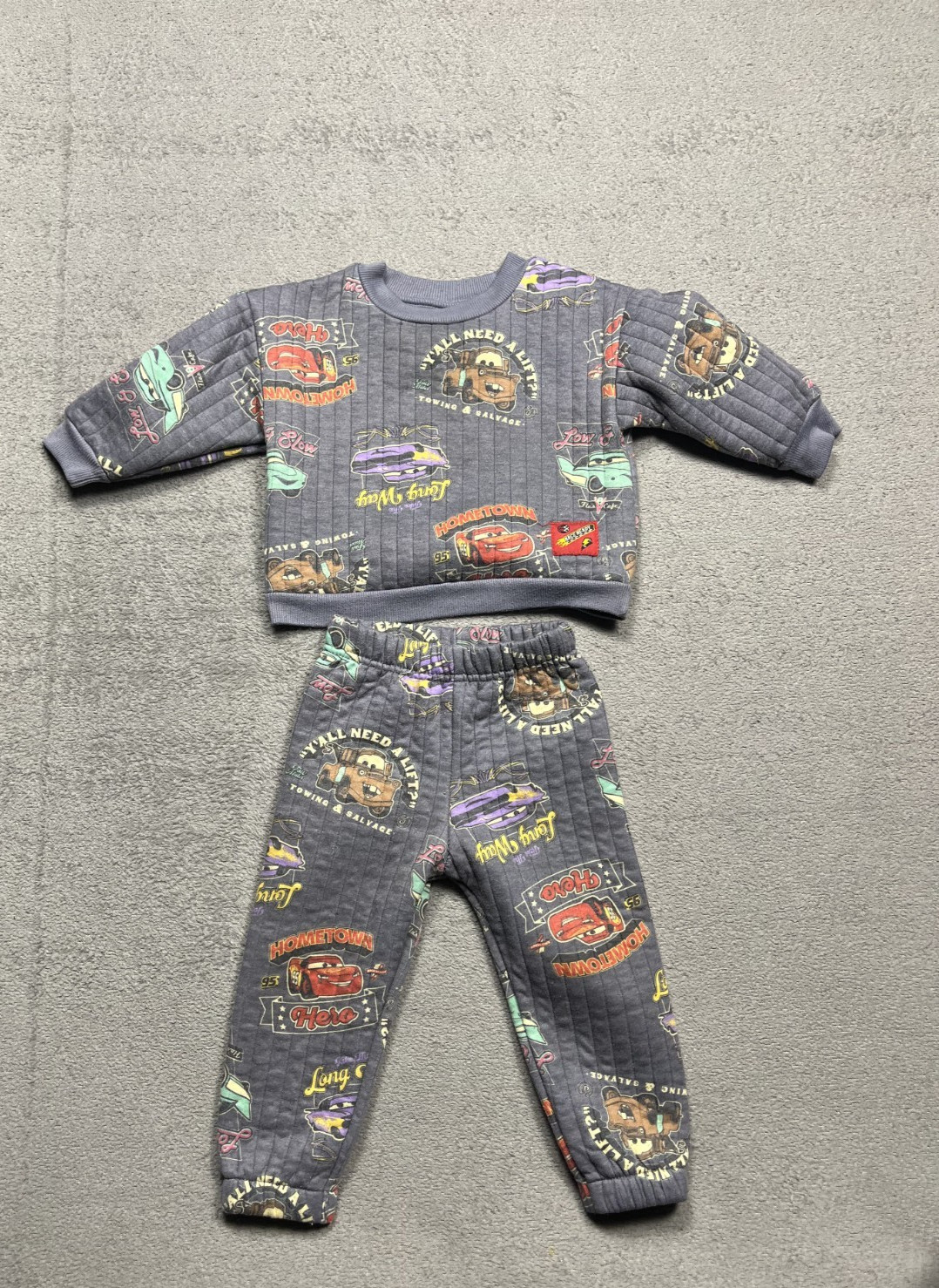 Disney Baby Cars Set 18M Gray Two Piece Sweater Pants