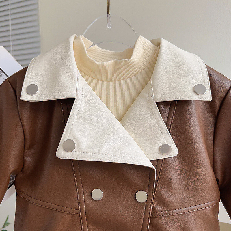 Baby Girl Faux Leather Clothes Set Jacket+Skirt 2PCS autumn Outfit Clothe