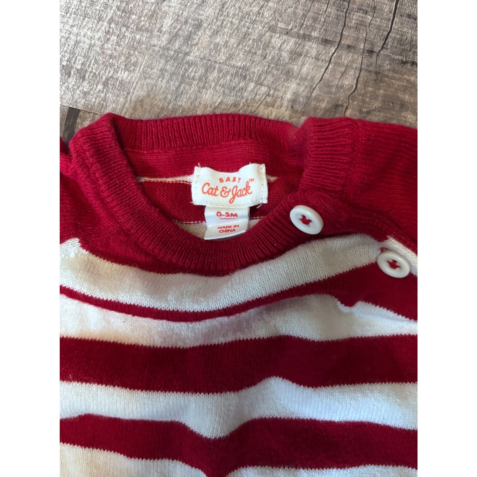 Cat & Jack Red White Stripe Knit Romper 0-3 Months Long Sleeve Snaps