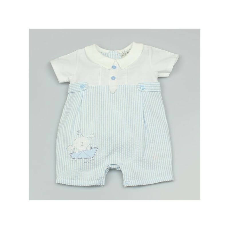Watch Me Grow Baby Blue Pinstriped Peterpan Romper