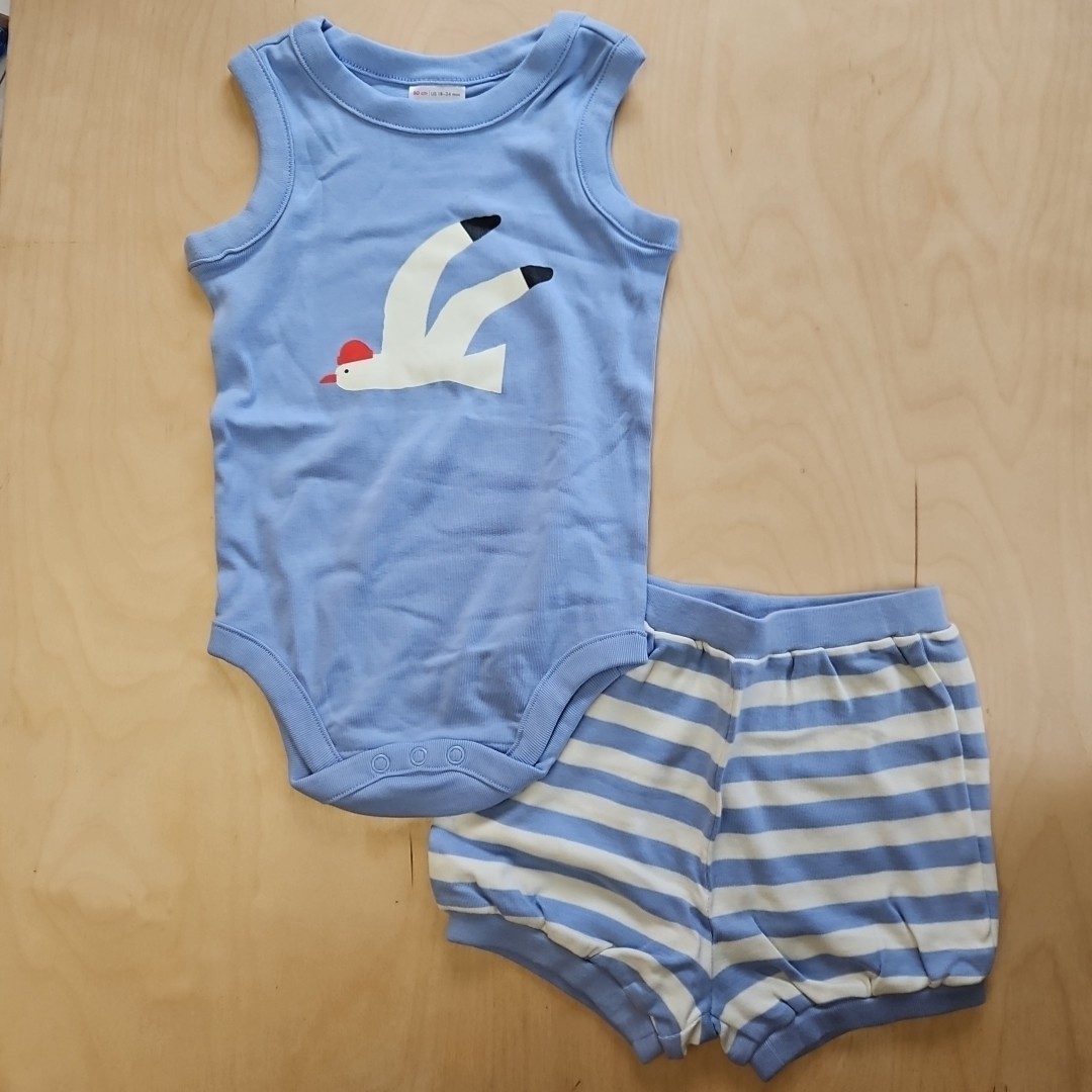 NWT HANNA ANDERSSON SEAGULL BLUE SLEEVELESS BODYSUIT BLOOMERS SET 85 2T $40