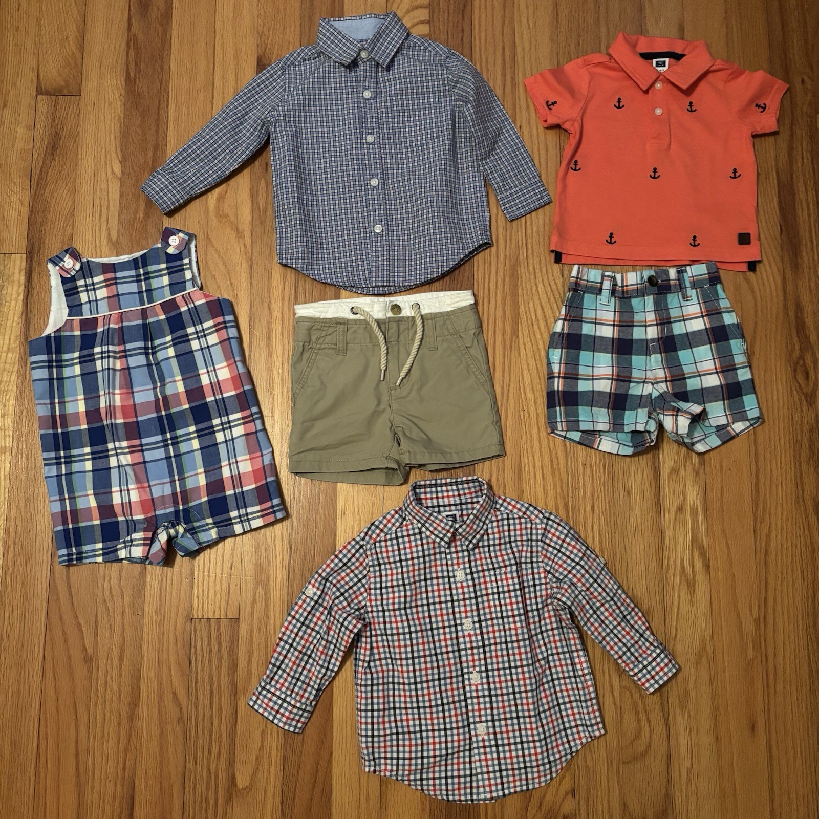 Janie & Jack Baby Boy Clothes Lot of 6 Assorted Shirts Shorts Romper EUC