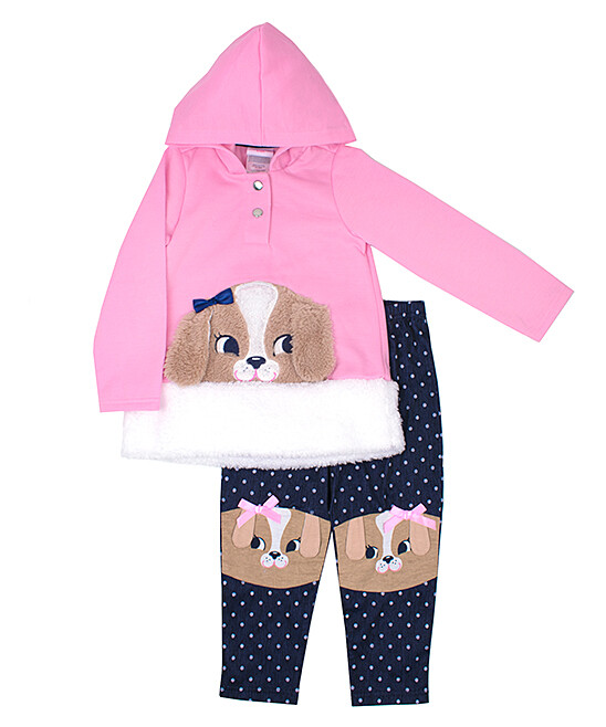 NWT Nanettte Kids Pink Navy Puppy Dog Hoodie Leggings 2T NWT