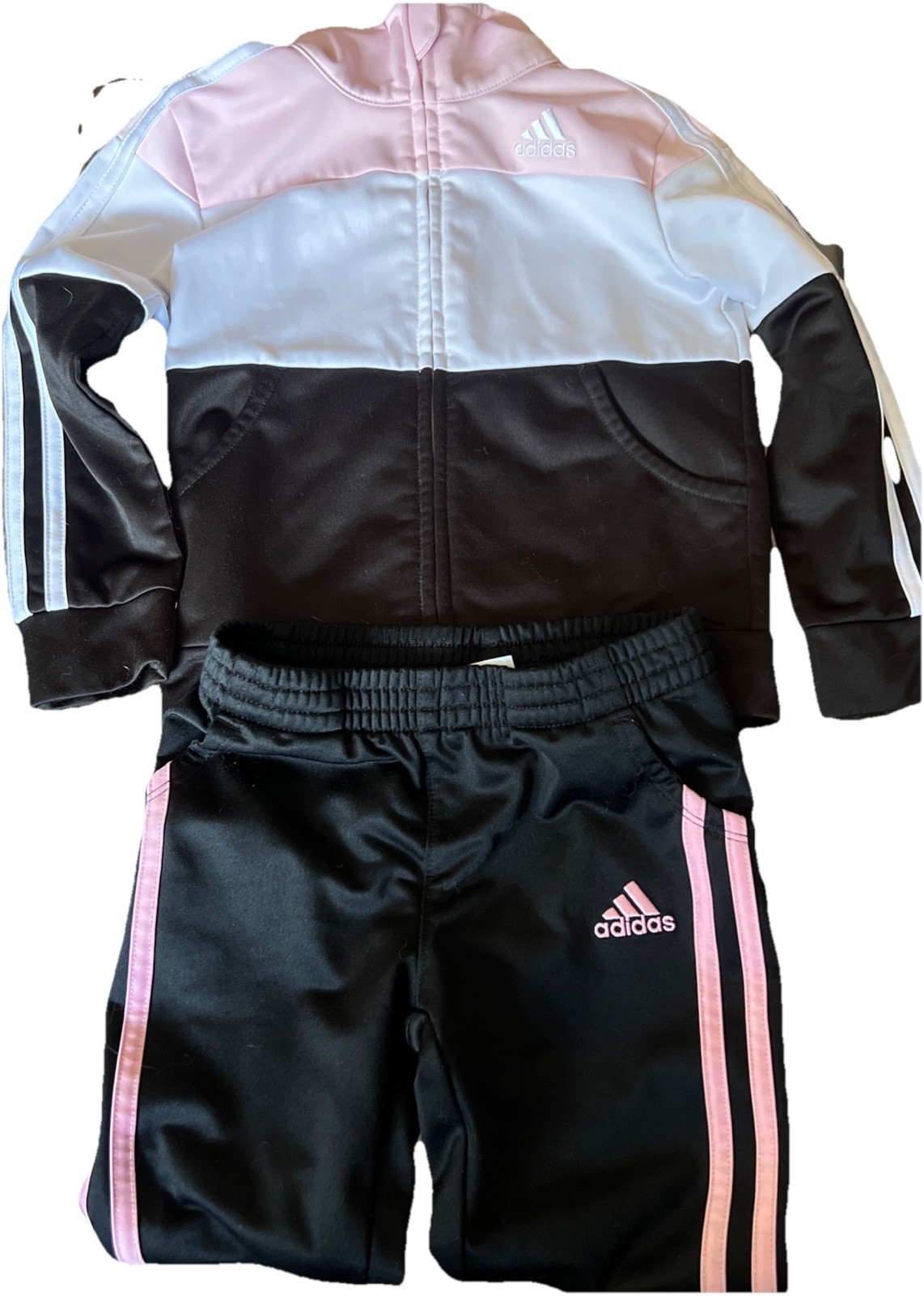 Adidas 2 Piece Pink/White/Black 3T Track/ Running Suit Set