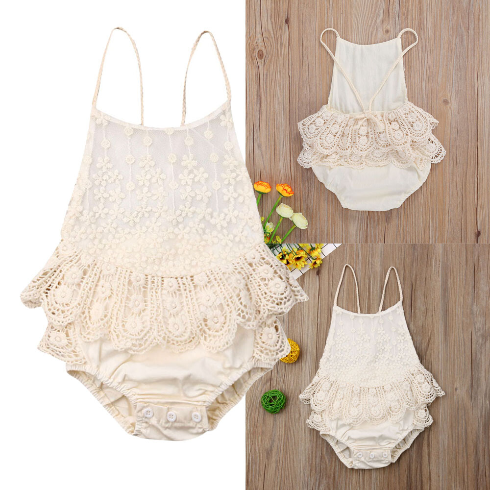Newborn Baby Girl Ruffle Sleeveless Lace Romper Jumpsuit Tutu Dress Clothes