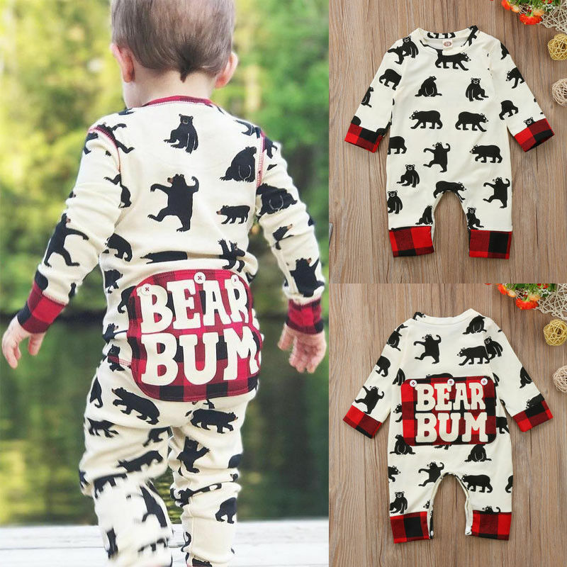 Newborn Baby Boys Clothes Bear Long Sleeve Romper Jumpsuit Bodysuit Outfits