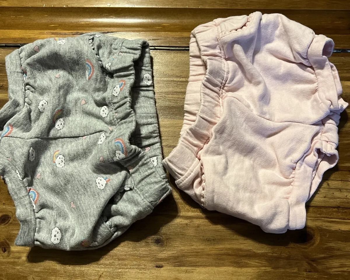 Carter’s 2 Pair Pull On W/Pockets Shorts Pink & Gray W Clouds & Rainbow Sz 12M