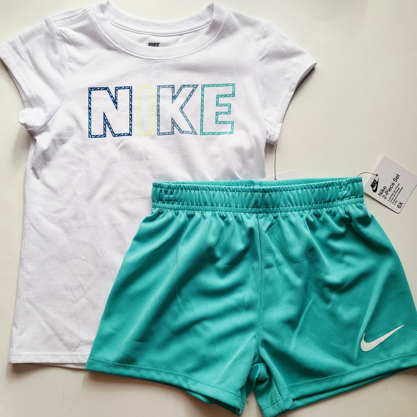 NIKE Girls 2pc shorts Set T-shirt Shorts Athletic Set Size 4 6 6X Pink Blue Blk