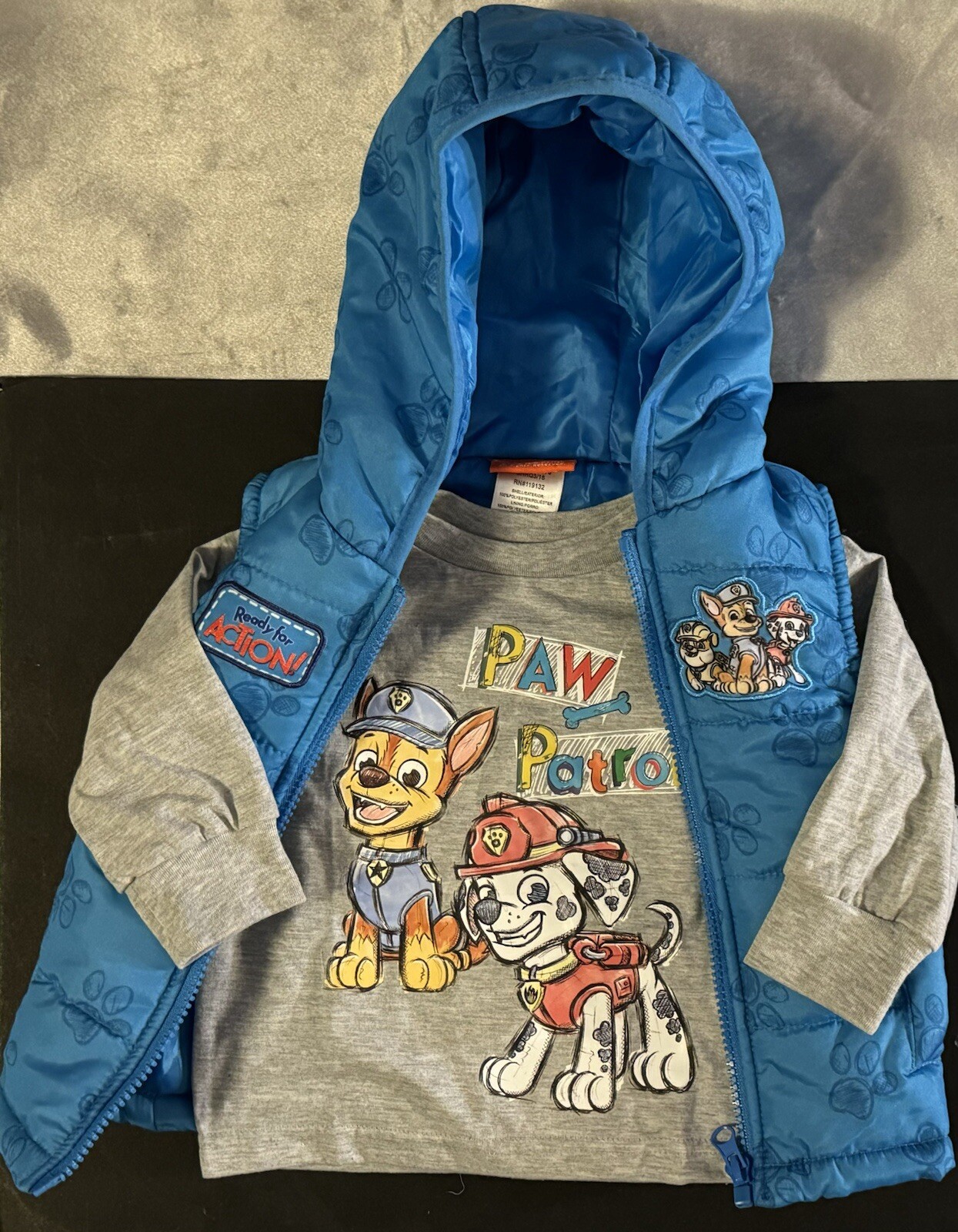 NEW Paw Patrol Chase Marshall Puffer Vest with Hood & L/S Shirt Baby Boy sz: 12M