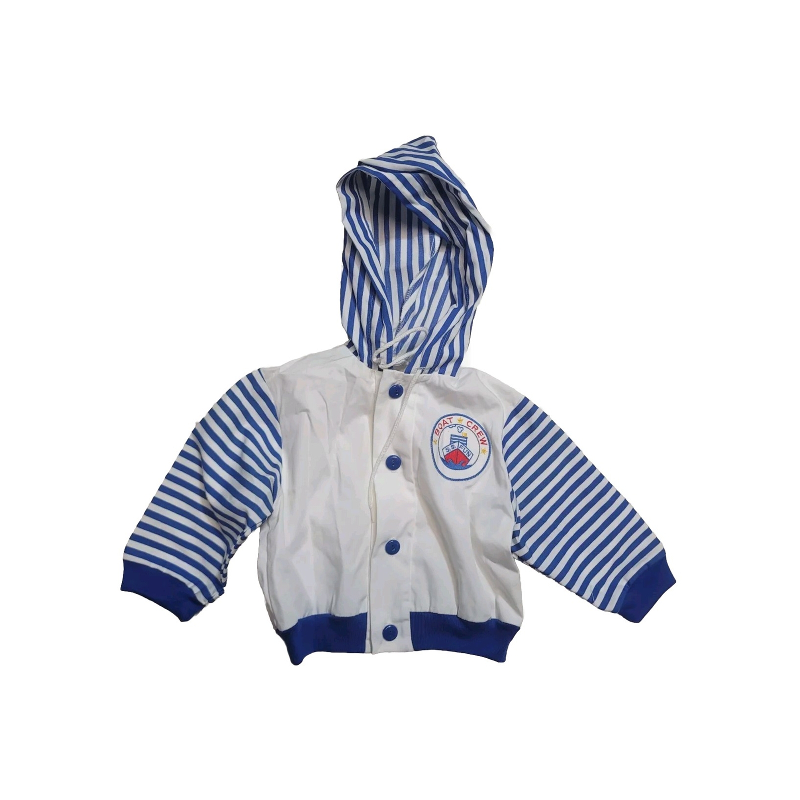 Vintage Boys Jacket Pants Set 18 Months Nautical Sail White Blue Boat Crew