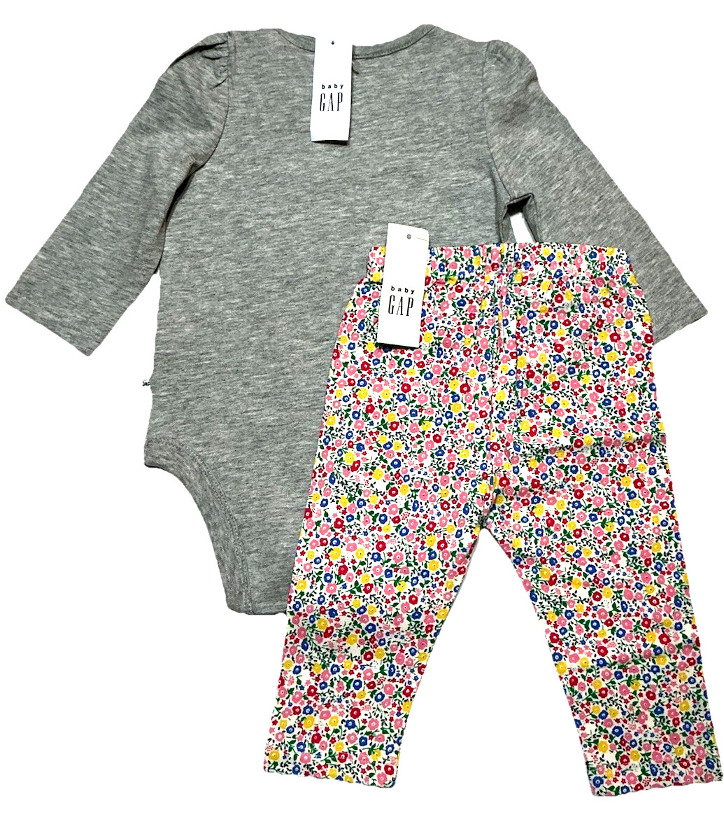 Gap Baby Girl Outfit Hearts Bodysuit & Floral Pants Multicolor Size 3-6M New