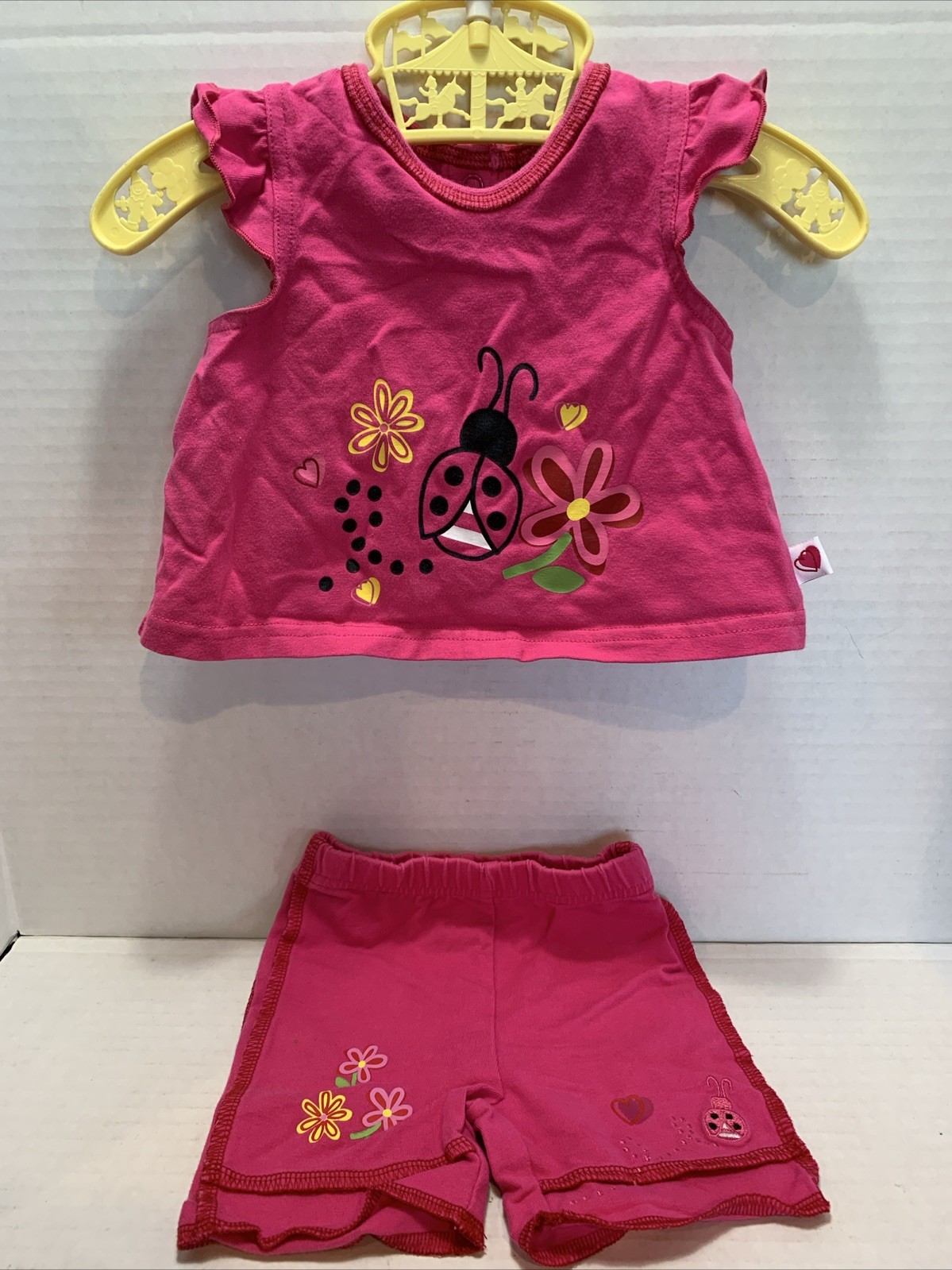 Vintage Starting Out 2 Piece Pink Lady Bug Short Set