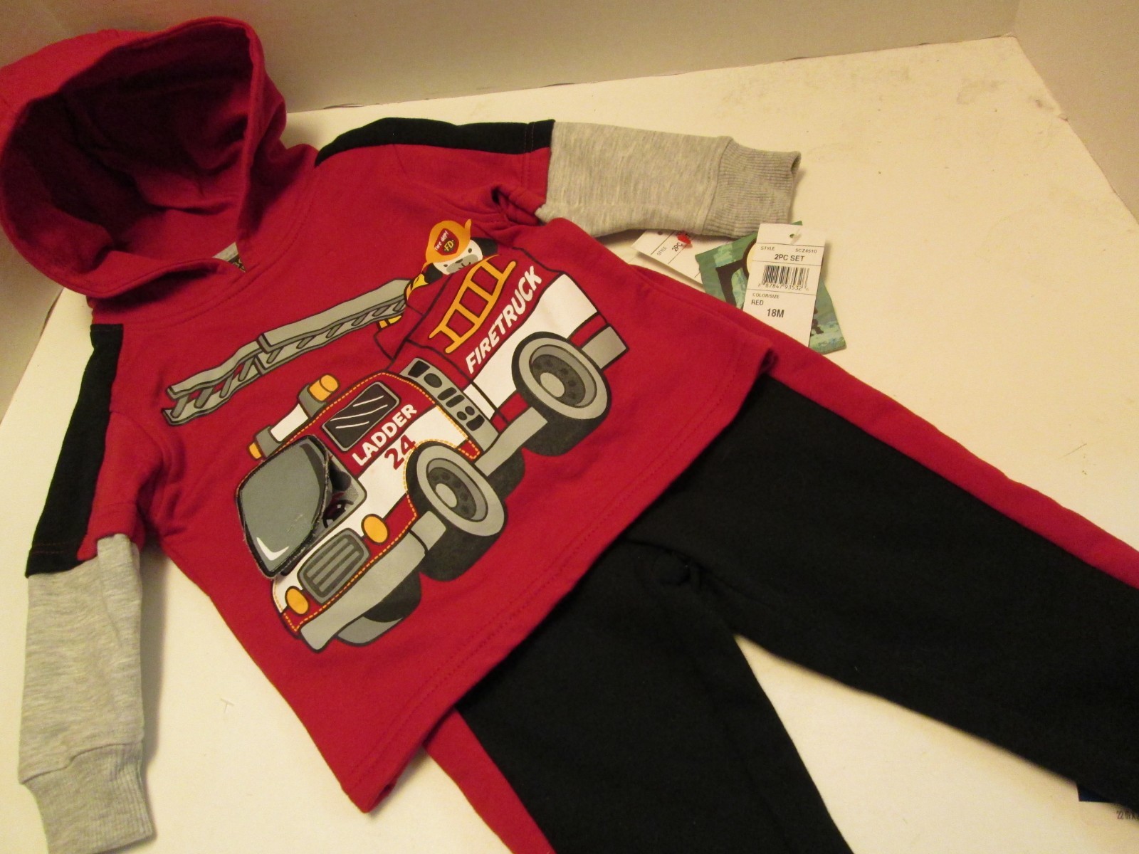 Firetruck Hoodie 2-Piece Outfit by Boyz Wear, Size 18 Months, NWT