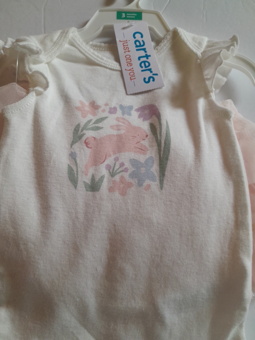 Carter’s Baby Girls Easter Bunny 2 Piece Set Size 3 Months Pink Ruffle Sleeve NW