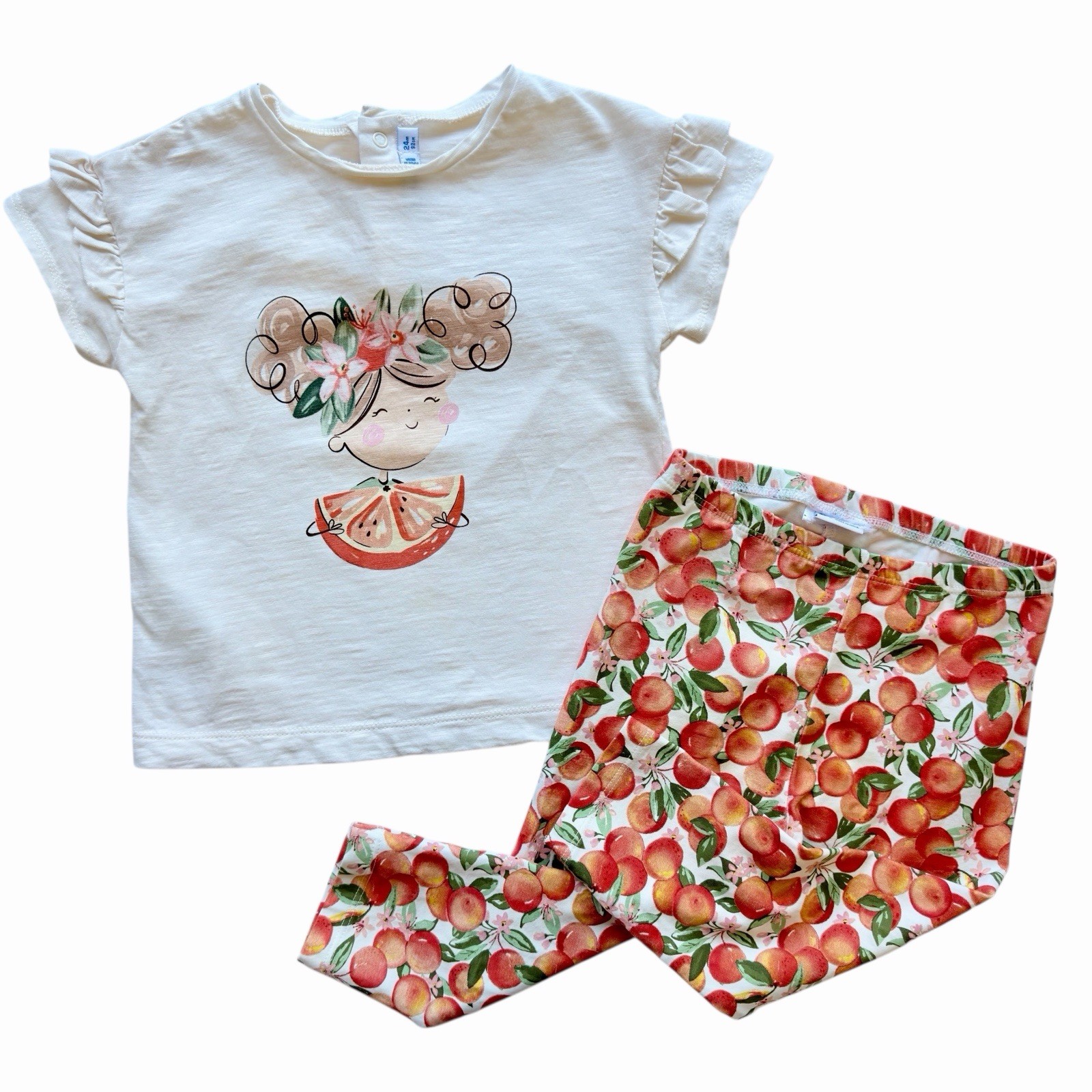 Mayoral baby girl flutter sleeve top & fruit leggings- super cute! Size 24M