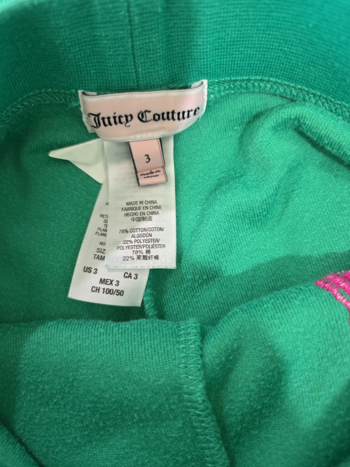 ​Juicy Couture Toddler Girls Velour Tracksuit Set 3T Green Pink Crest Y2K 2pc