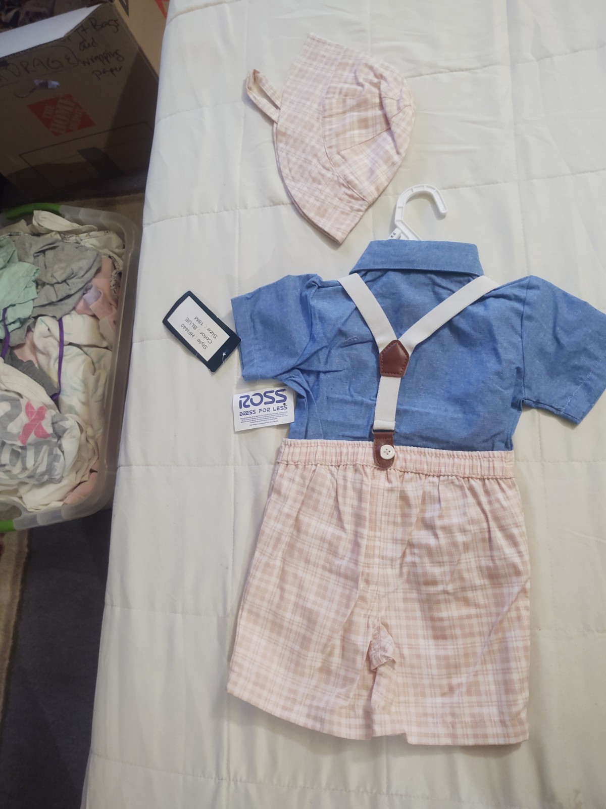 Happy Fella Baby Boy 18 Mos Suspenders Outfit Set Plaid Shirt Hat Shorts