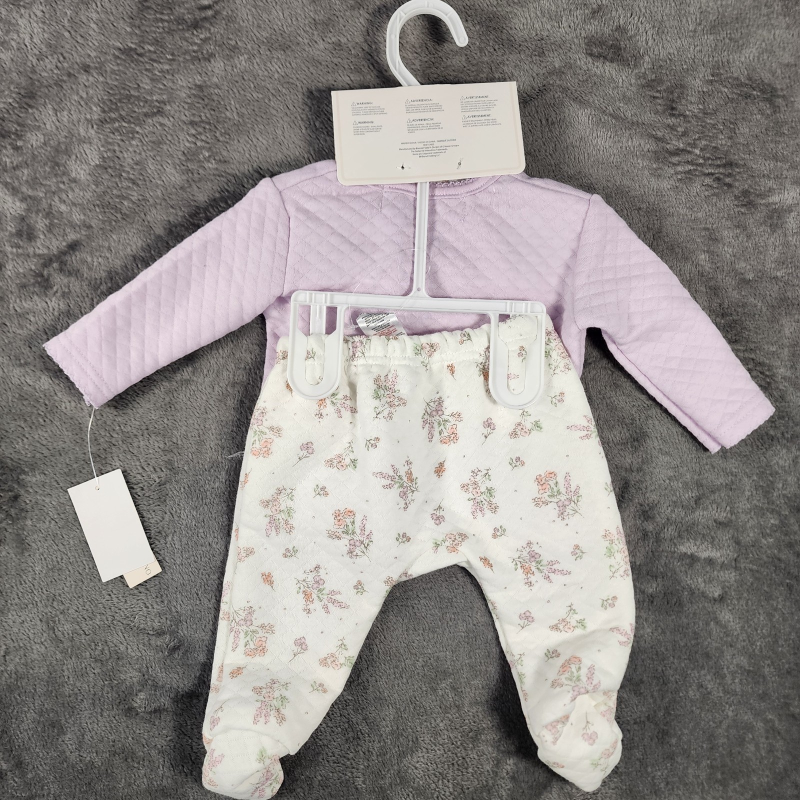 NWT Catherine Malandrino Baby 0-3 Month Purple Quilted Floral Top Pants Bow
