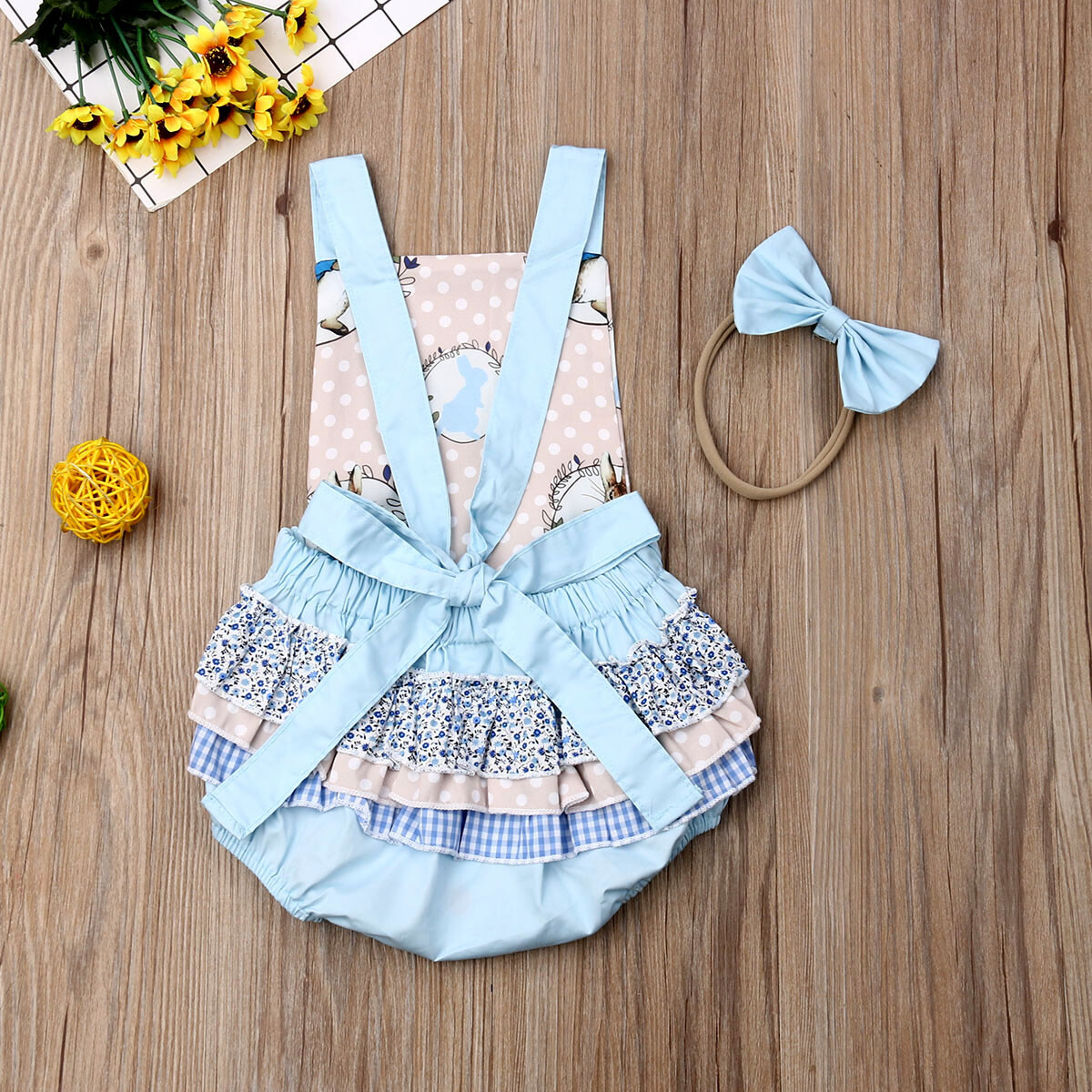 NWT Peter Rabbit Easter Bunny Rabbit Baby Girls Ruffle Romper Headband Outfit