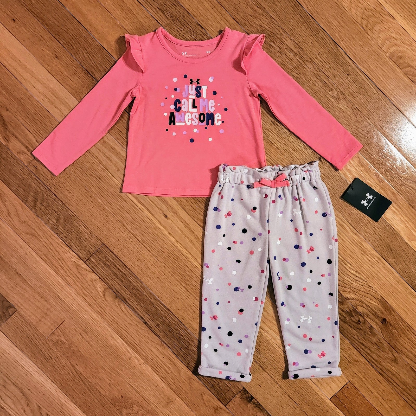 NEW Under Armour Baby Girl Long-Sleeve Tee & Pant Set, Pink (18m, 24m)