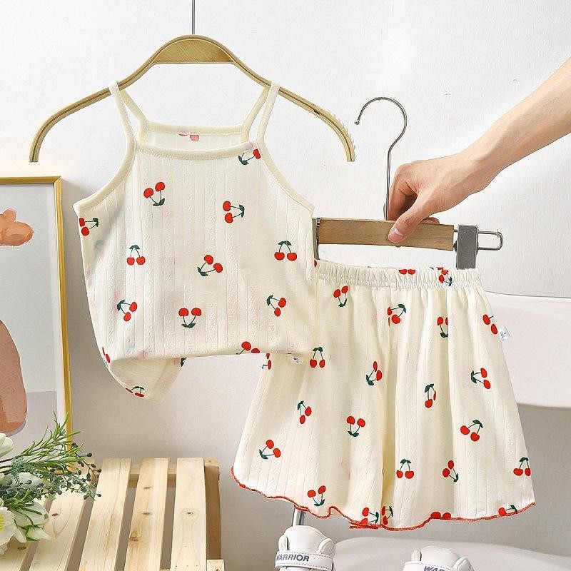 Baby Clothes Sets Summer Toddler Girl Strap Suits Cotton Printing Baby Boy Tops