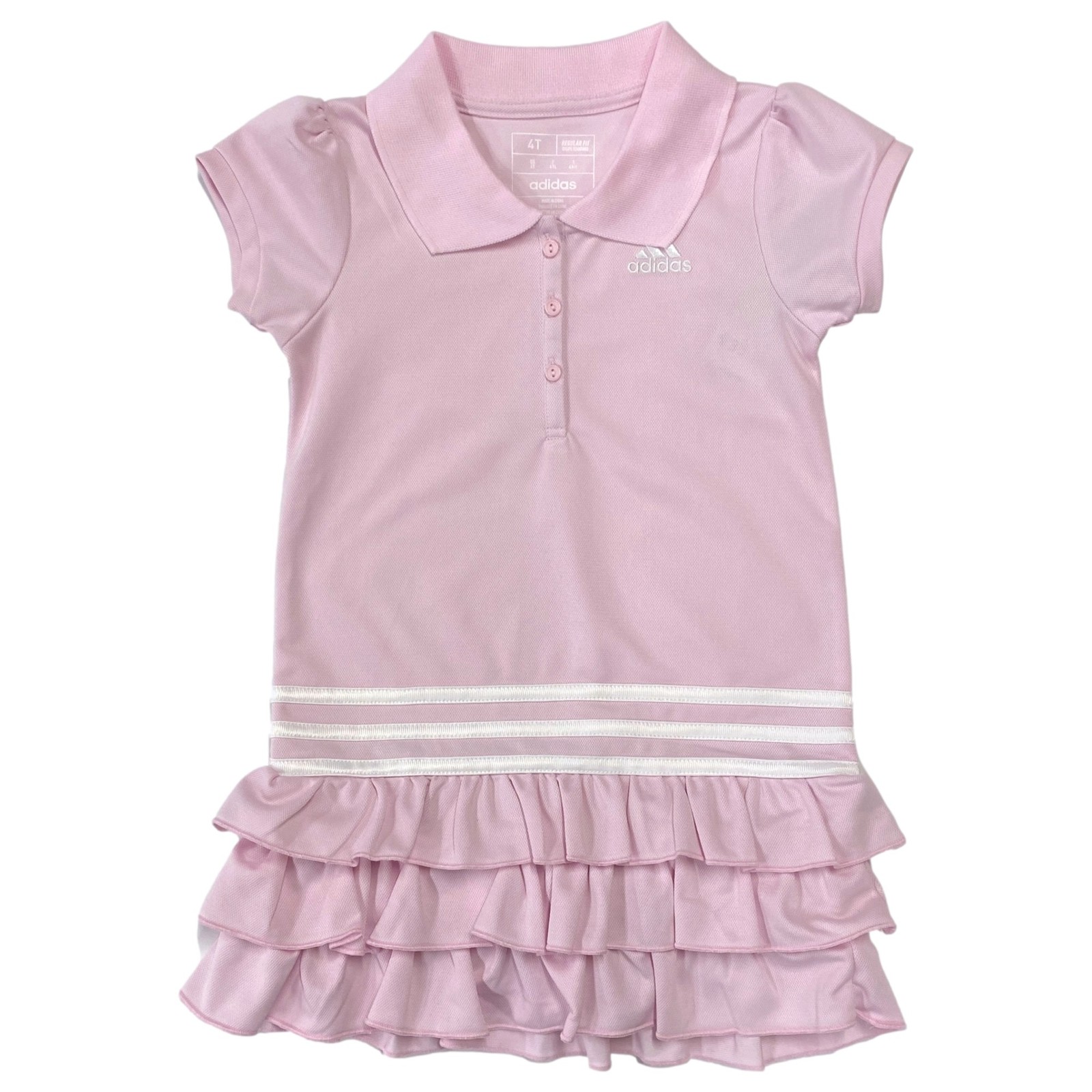 Adidas Toddler Girls Pink Collar Ruffle Dress Logo Print Dress 4T