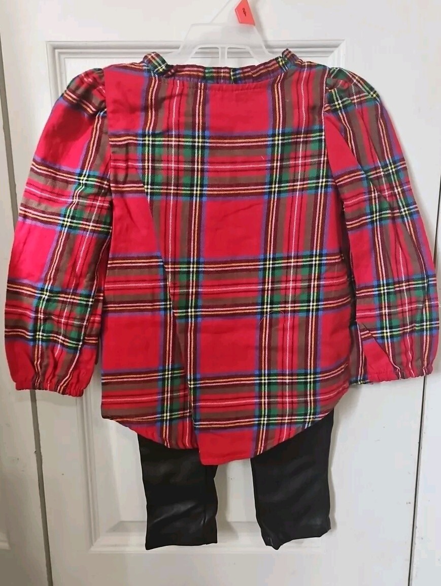 Toddler Girls Christmas Baby Outfit Red Plaid Shirt Pleather Pants 18 Months